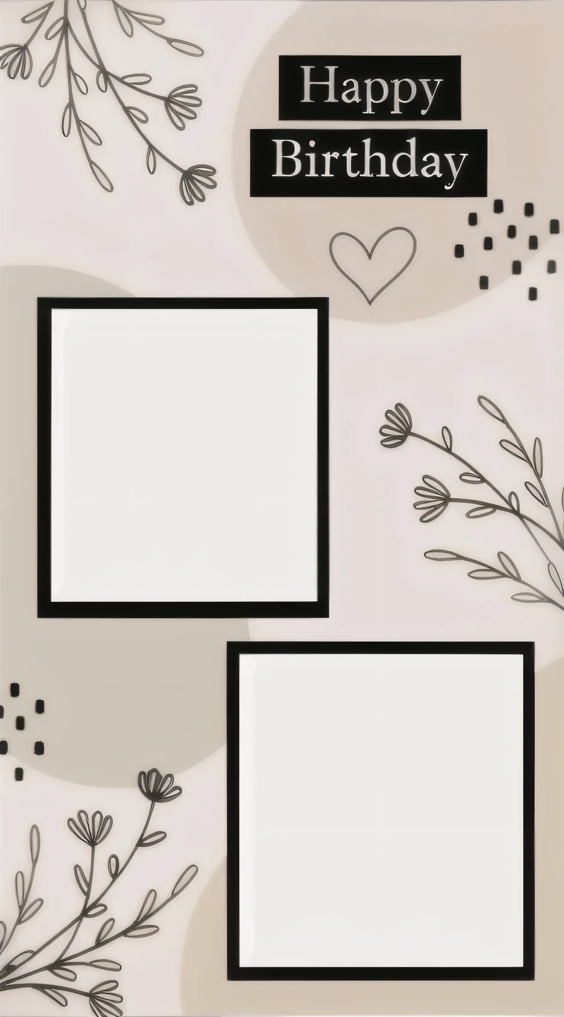 a birthday card with a picture frame and flowers, graphic templates, background is white and blank, picture frames, layout frame, soft outlines, soft outline, simple aesthetic, collage art background, without text, empty background, card template, hand drawn svg, square pictureframes, background pastel, minimalist background, full view blank background, designed for cozy aesthetics!
