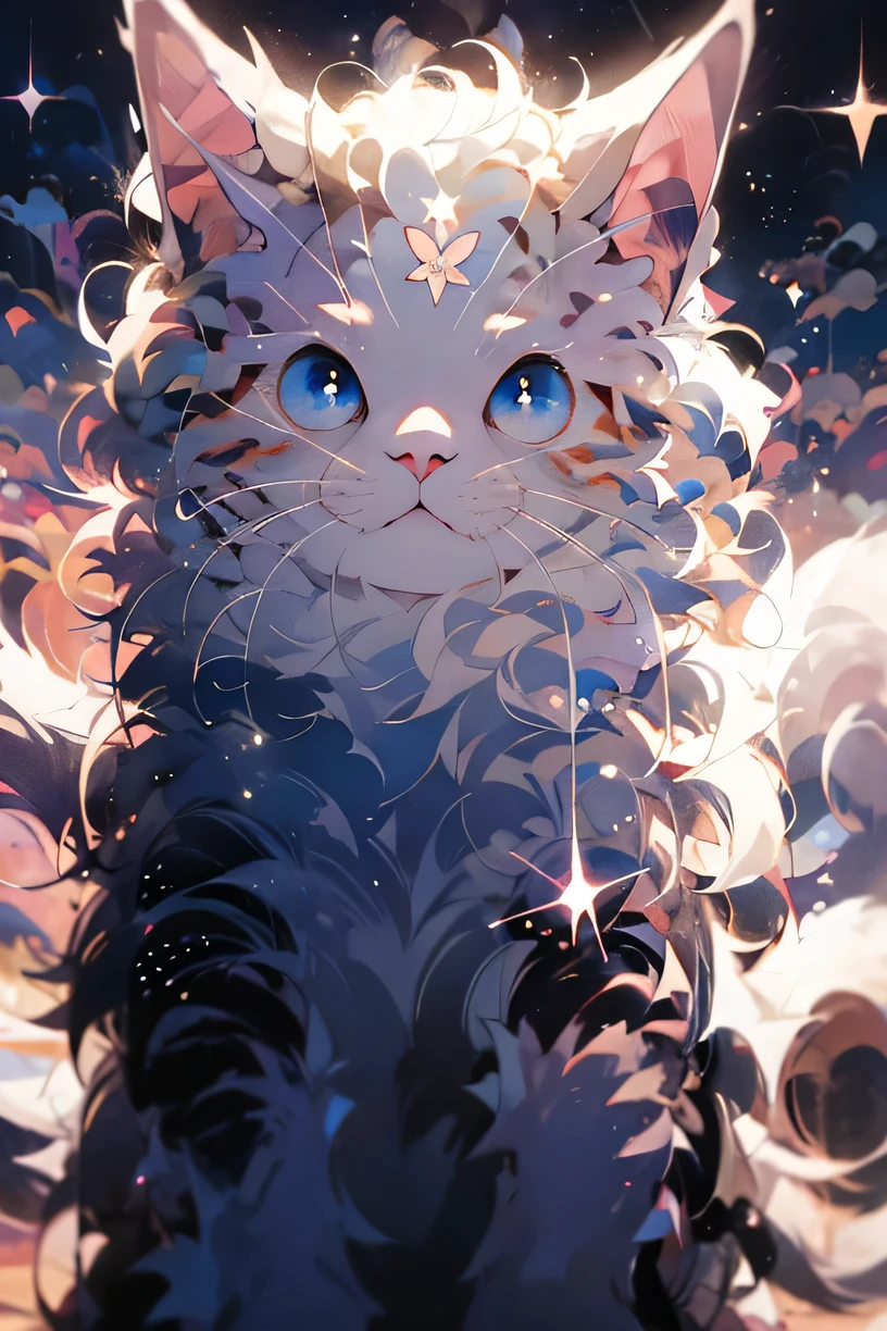Anime cats with blue eyes and stars in the background, Anime cats, Anime visual of a cute cat, realistic Anime cats, Lovely and detailed digital art, anime art wallpaper 4k, Anime Art Wallpaper 4k, Very very beautiful furry art, beautiful Anime catsgirl, very beautiful Anime cats girl, 4k comic wallpaper, cute Anime catsgirl, anime art wallpaper 8k