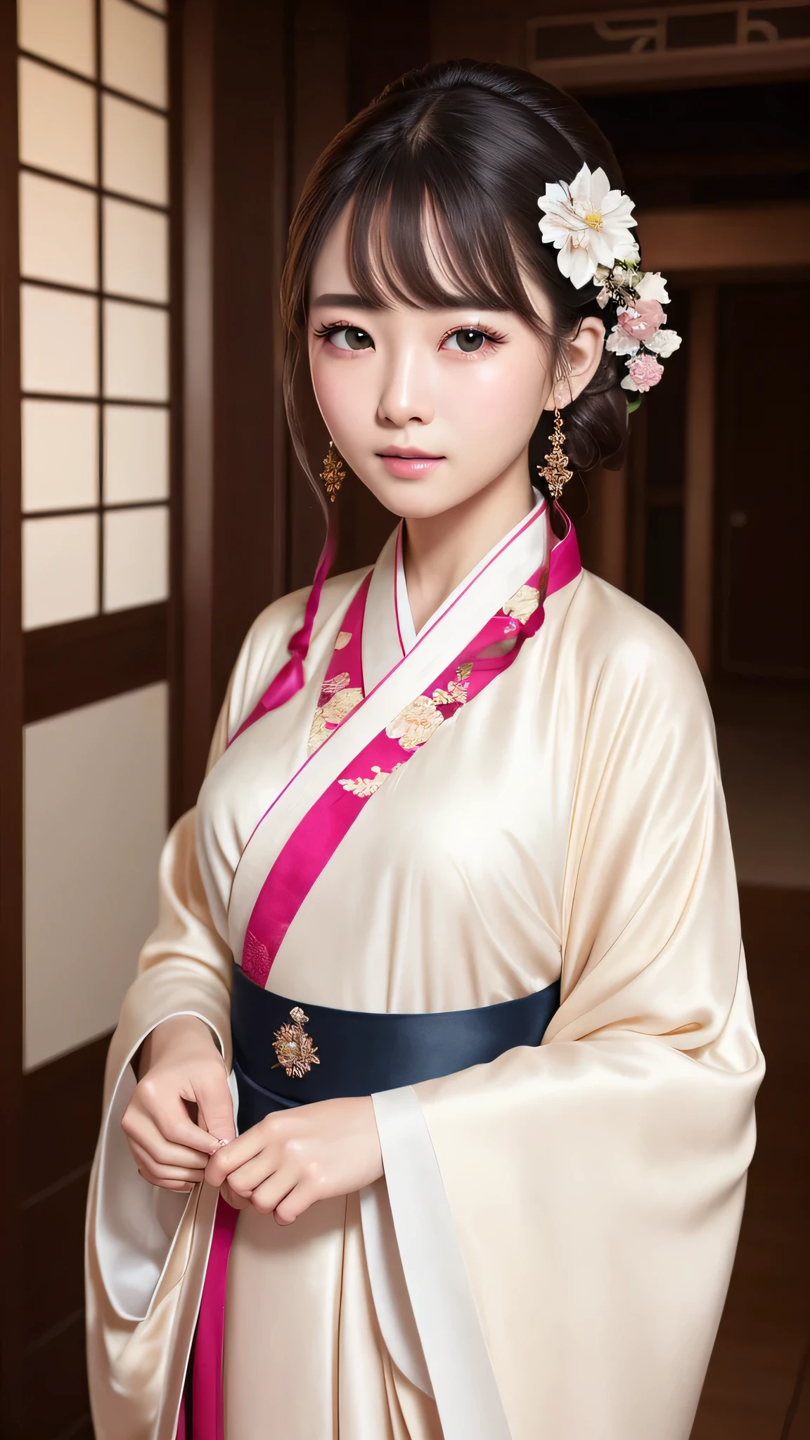 highest quality ,masterpiece, shape, very delicate and beautiful, very detailed ,CG ,unity ,8k wallpaper, wonderful, finely, masterpiece,highest quality,official art,very detailed CG unity 8k wallpaper,confused, incredibly confused, huge file size , Super detailed, High resolution, very detailed,beautiful detailed girl, very detailed eyes and face, finelyて美しい目,light shines on your face,(Hanfu:1.1),1 girl