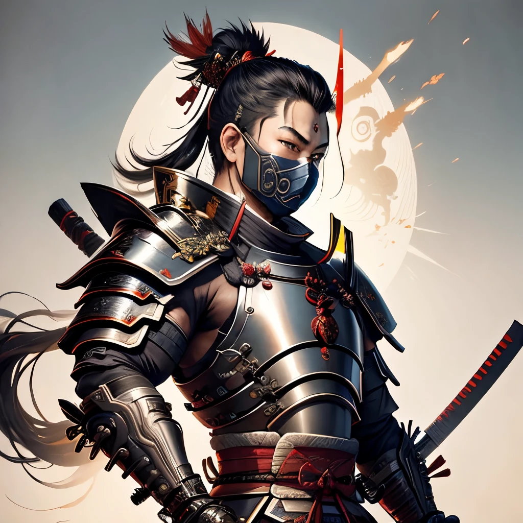 Arafed image of a cyborg in traditional samurai armor holding two swords., arte conceptual de Kanō Tan&#39;yū, presentado en zbrush central, shin hanga, cyborg samurai, demonio Guerrero Samurai, demonio samurai, masamune shiro, Guerrero Samurai, biomechanical ninja samurai, masamune, epic samurai warrior, samurai, As a samurai