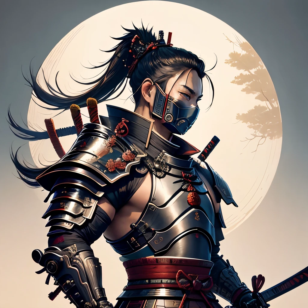 Arafed image of a cyborg in traditional samurai armor holding two swords., arte conceptual de Kanō Tan&#39;yū, presentado en zbrush central, shin hanga, cyborg samurai, demonio Guerrero Samurai, demonio samurai, masamune shiro, Guerrero Samurai, biomechanical ninja samurai, masamune, epic samurai warrior, samurai, As a samurai