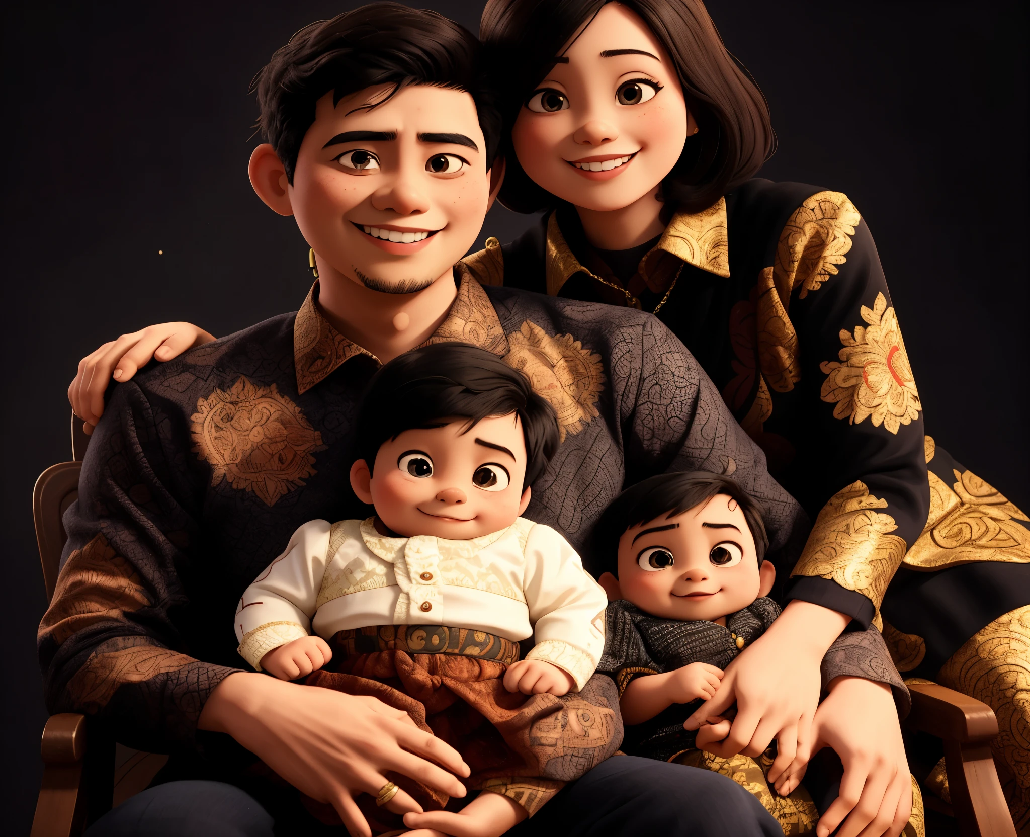 arafed asian family posing for a portrait in a studio, an indonesian family portrait, barong family, barong family member, family portrait, happy family, family photography, portrait shot, home photography portrait, full protrait, by Basuki Abdullah, 60mm portrait, portrait picture, portrait, portrait image, portraiture, classic portrait