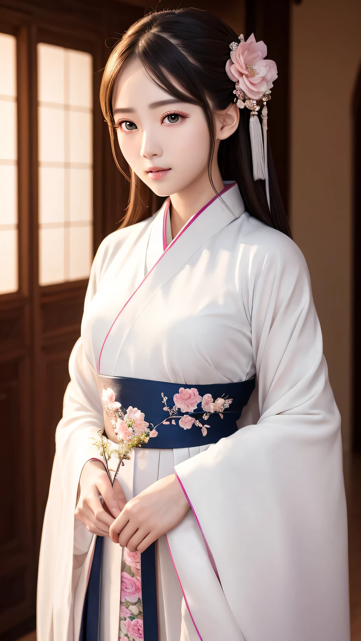 highest quality ,masterpiece, shape, very delicate and beautiful, very detailed ,CG ,unity ,8k wallpaper, wonderful, finely, masterpiece,highest quality,official art,very detailed CG unity 8k wallpaper,confused, incredibly confused, huge file size , Super detailed, High resolution, very detailed,beautiful detailed girl, very detailed eyes and face, finelyて美しい目,light shines on your face,(Hanfu:1.1),1 girl