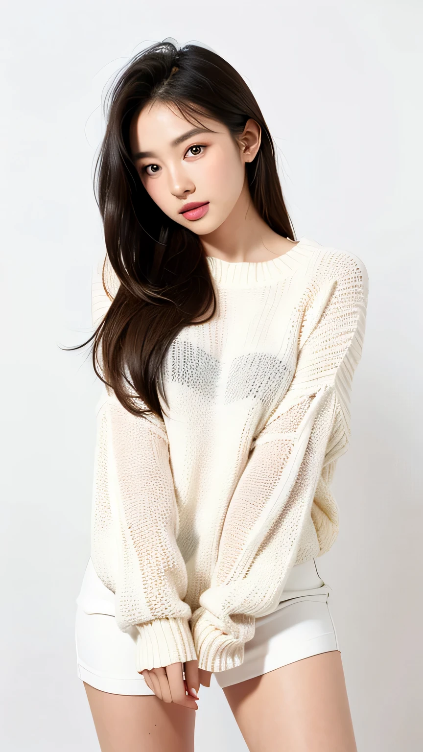 1 girl,sweater,white background,