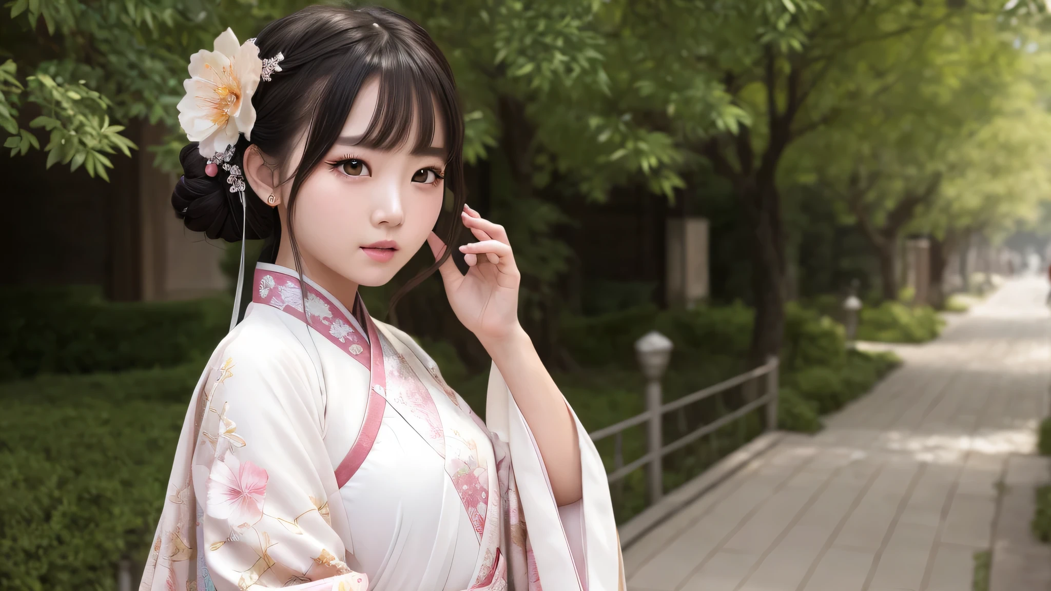 highest quality ,masterpiece, shape, very delicate and beautiful, very detailed ,CG ,unity ,8k wallpaper, wonderful, finely, masterpiece,highest quality,official art,very detailed CG unity 8k wallpaper,confused, incredibly confused, huge file size , Super detailed, High resolution, very detailed,beautiful detailed girl, very detailed eyes and face, finelyて美しい目,light shines on your face,(Hanfu:1.1),1 girl