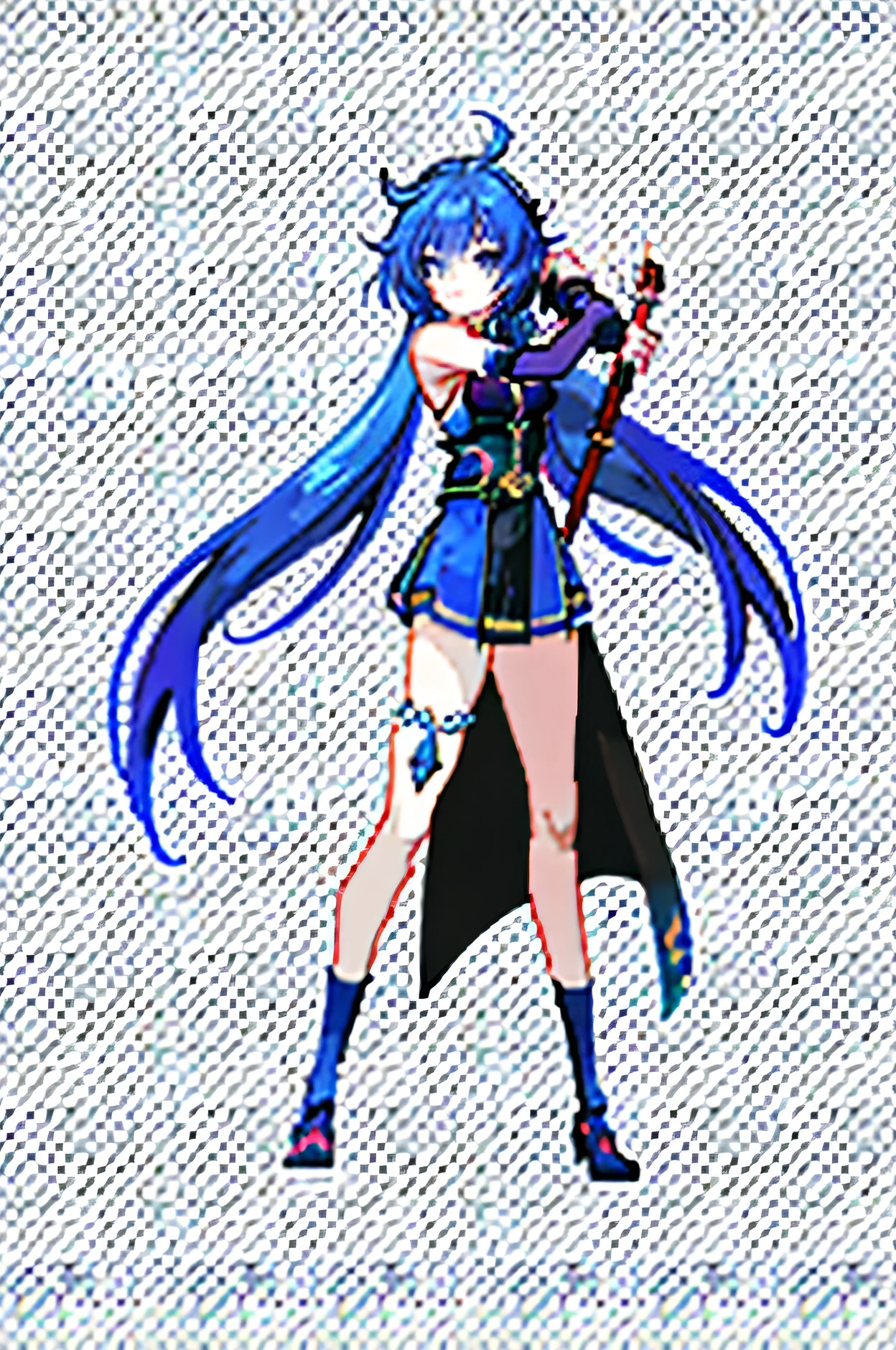 anime girl,blue hair,holding sword,wearing blue clothes, anime style化, anime styled 3d, stylized anime, Anime vtuber full body model, Dark witch full body pose, anime style. 8k, 2 d anime style, Visual Novel Elf, anime poses, whole body elf, flat anime style shading
