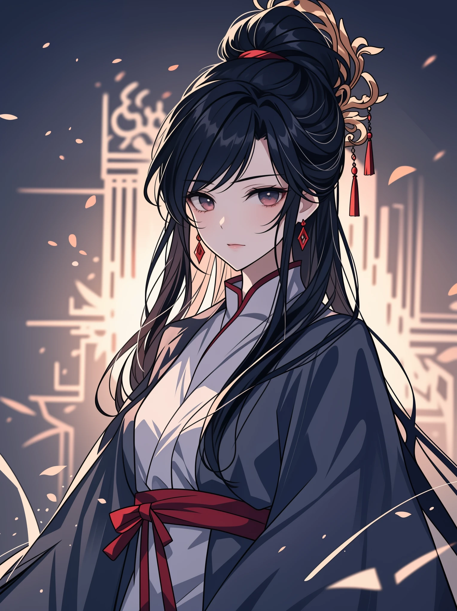 (extremely detailed 8K wallpaper),(ultra-detailed),(best quality),(masterpiece),(highly detailed),(cinematic lighting),(Original),Cold ligh,moody,(Chinese elaborate-style painting ),ink style,32K depth of field,1girl,solo,((busts))
