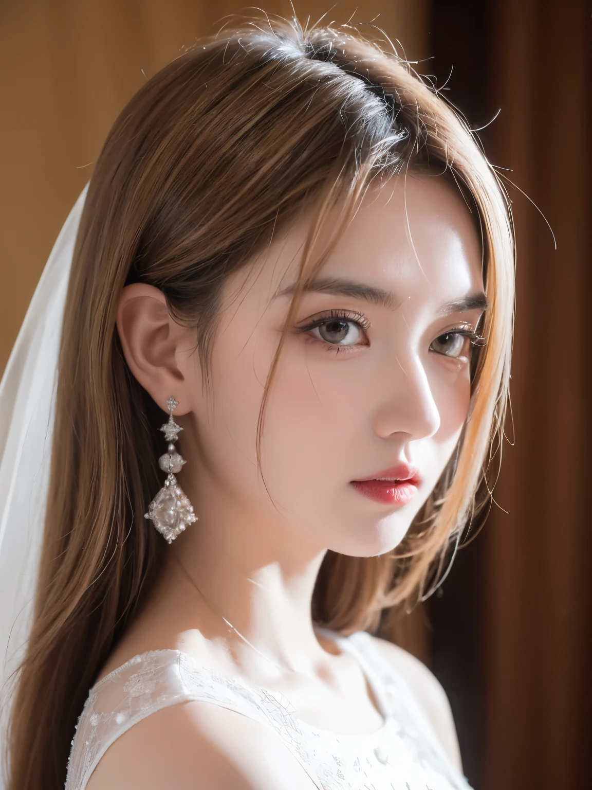 (masterpiece, best quality: 1.4), Detailed background, White crystal, crystal cluster,long hair,jewelry, earrings, necklace, crown, bride, white hair, halo,