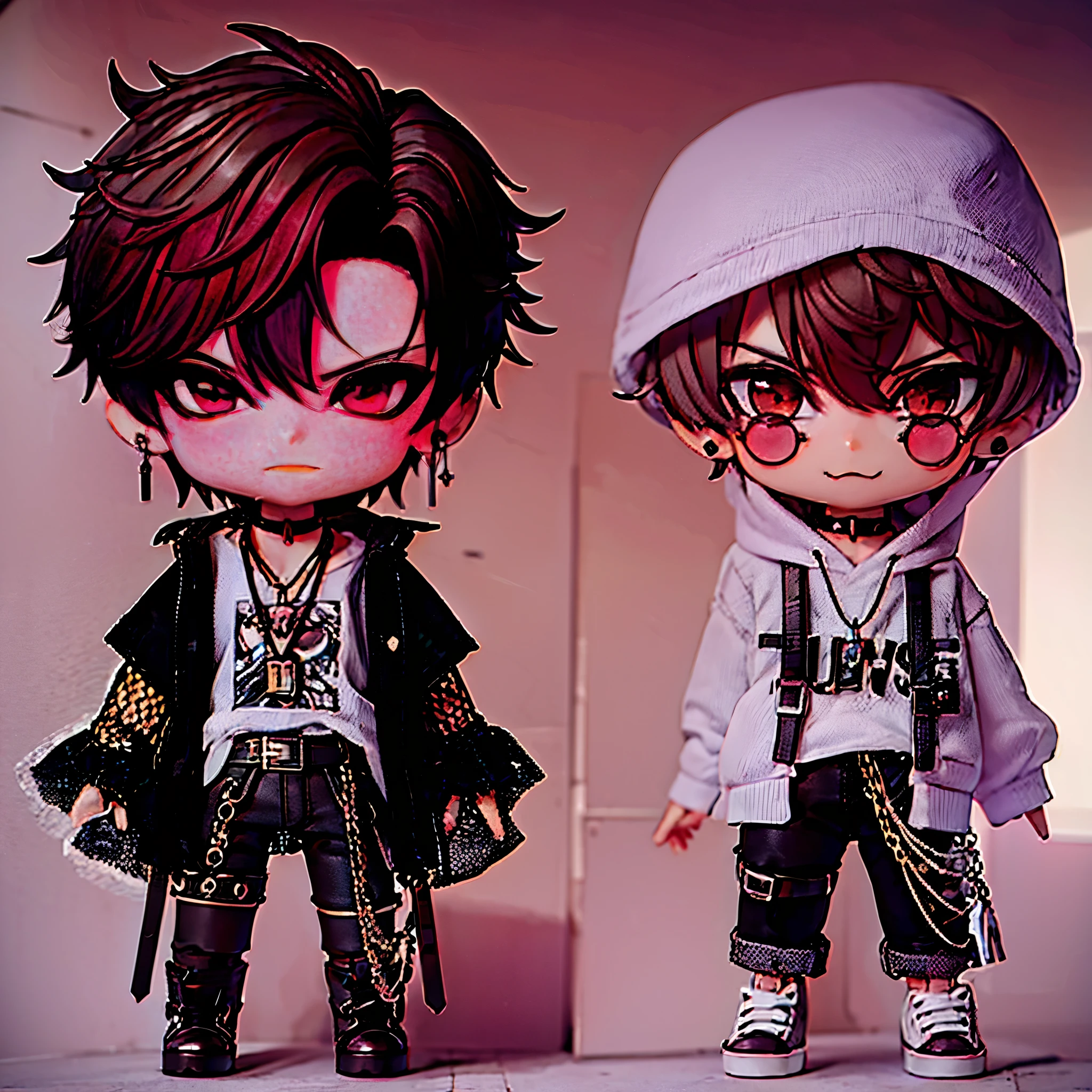 Anime figures of two young men dressed in black and white, style as Nendoroid, Good Smile Company Anime Style, Nendoroid, Nendoroid 3 d, an anime Nendoroid of snoop dogg, Nendoroid, q cheeks, Lutz, Nendoroid eyes, cute:2, style game square enix, Close-up
