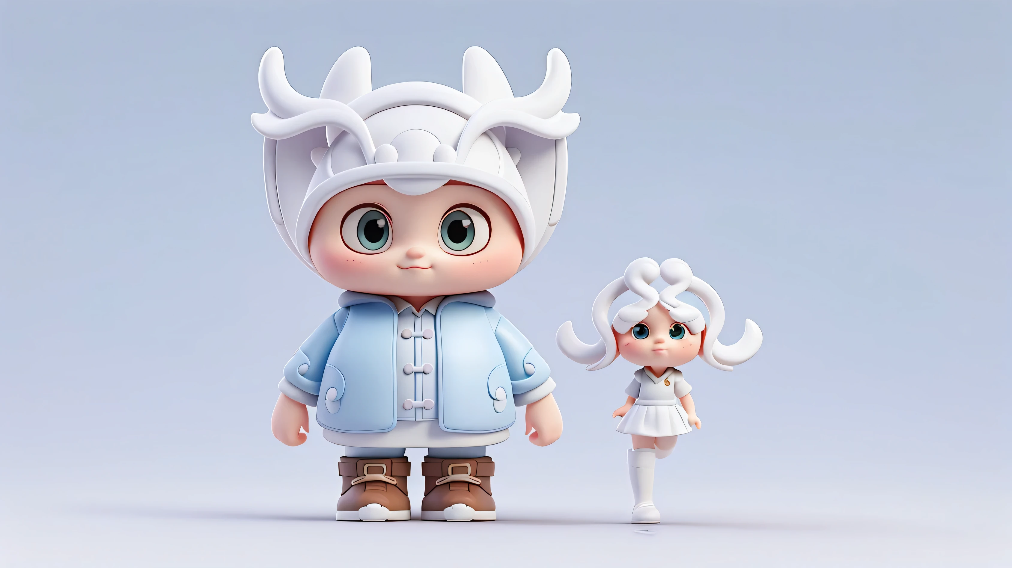 Blind box style characters, Full body 3D game, charming,Exquisite and beautiful facial features, flowing, complex design, White background, natural lighting, 8k, best quality, Super detailed, c4d, mixer, Overclocked renderer, ultra high definition, 3d rendering