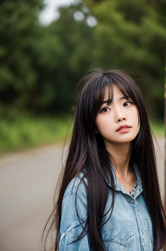 highest quality、hair blowing in the wind、long hair、melancholy look、lonely look