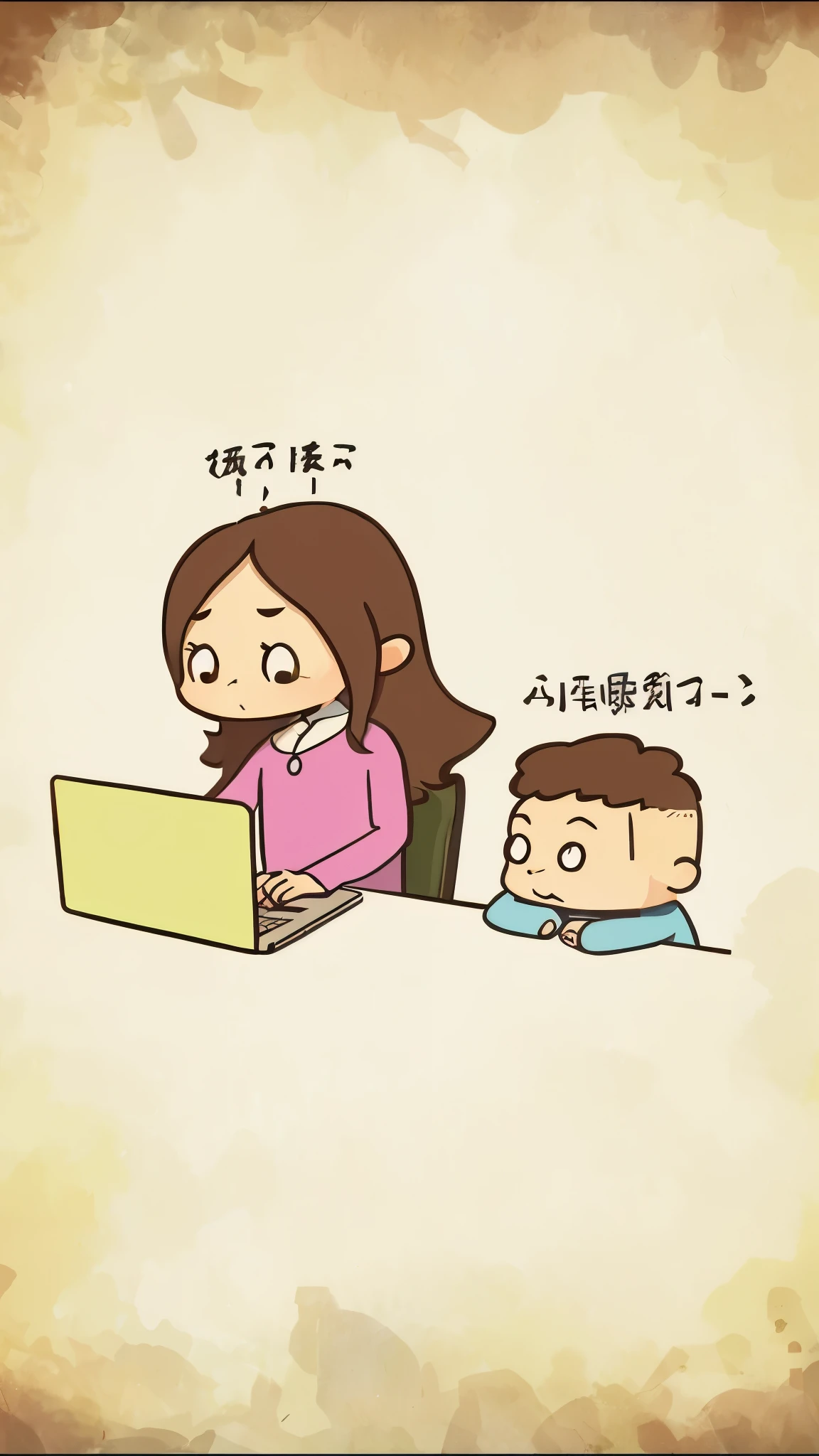 in cartoons，A woman and a man sitting at the table with laptops, in front, cartoon image, 8k, daily life, children cartoon, by Qu Leilei, illustration], 坐in front, sugar, by Yi Insang, Weibo, image, Drawing, 9 quack, Cartoon tofu potatoes