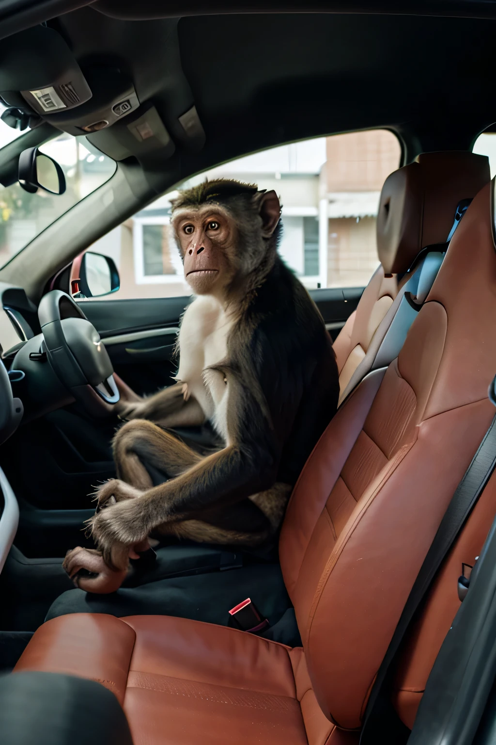 monkey driving a Tesla