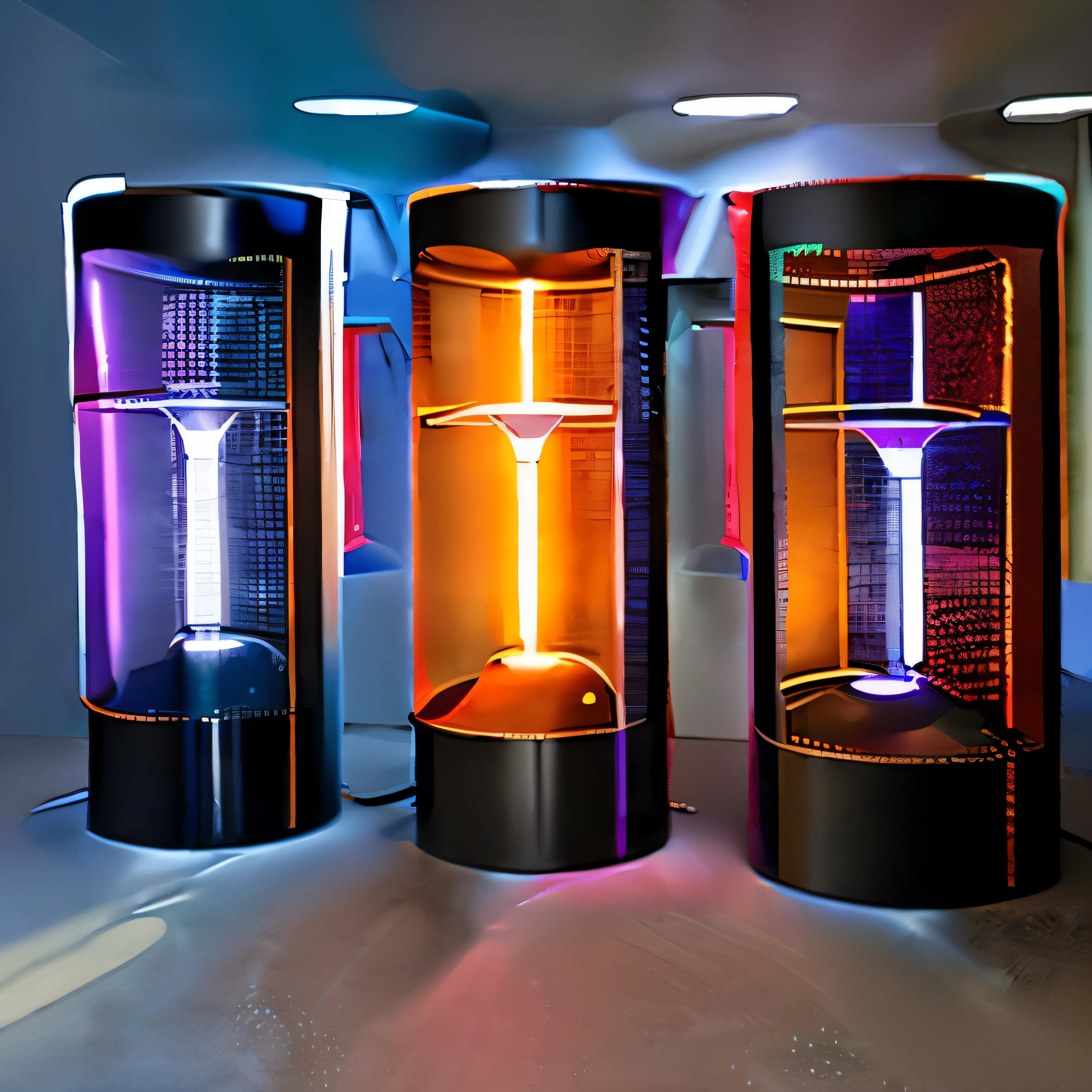 dark goods teleportation system, without lights with cylindrical shape
