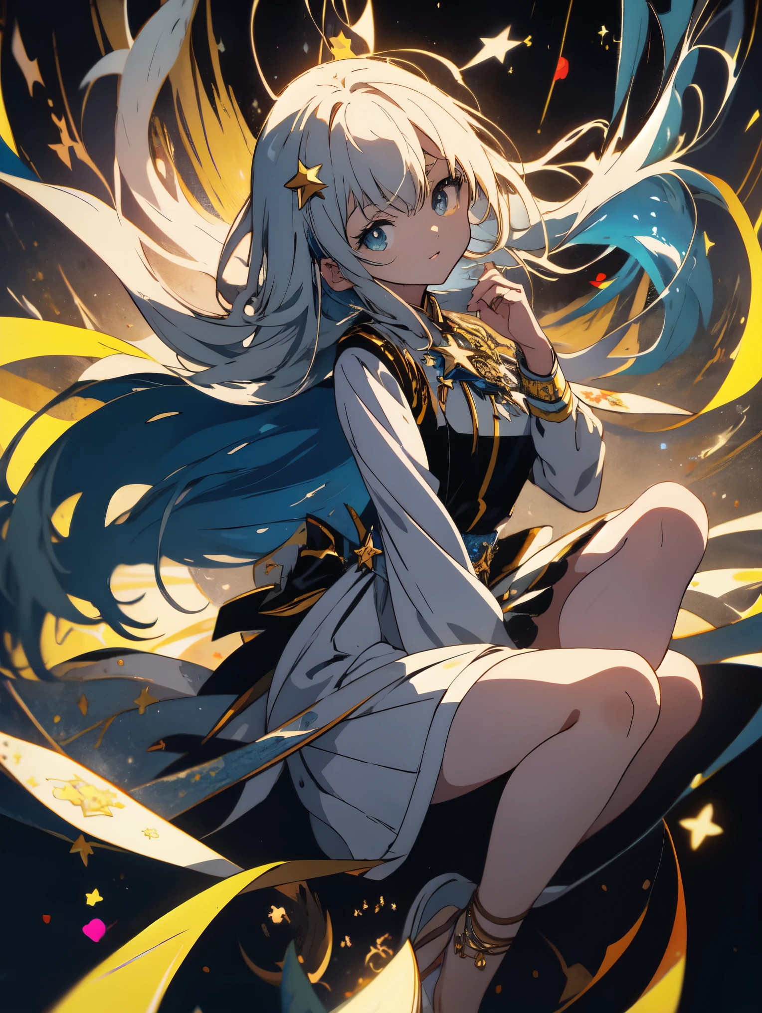 highest quality、masterpiece、be familiar with、High quality、cute anime girl, anime art 、perch、star-studded