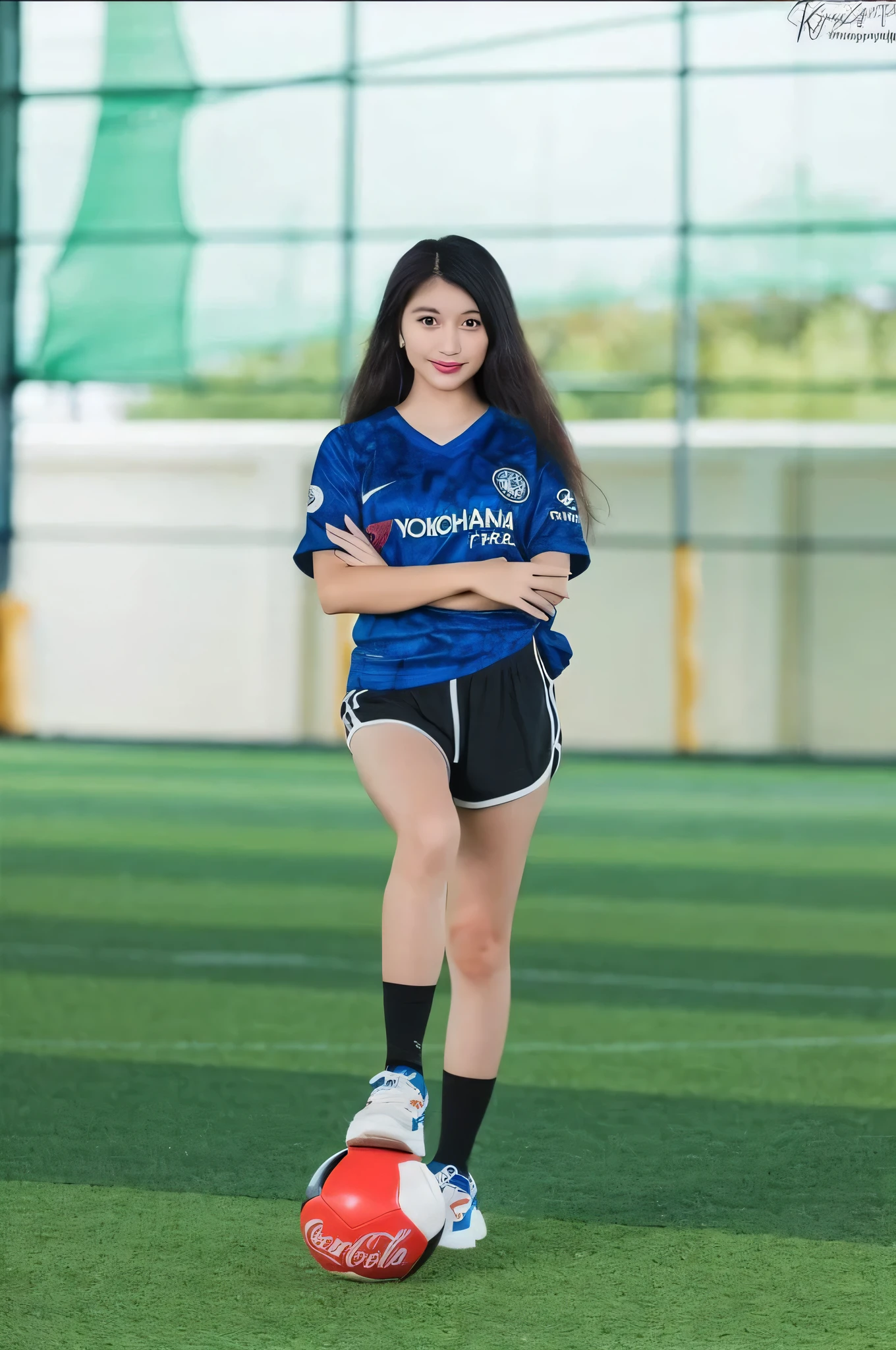 Wearing a police uniform, navy blue color, brghtest smile, photorealistic