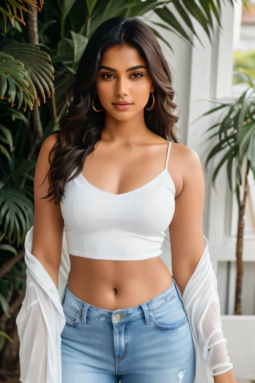 Make a beautiful punjabi girl,white color skin,in a croppedtop with jeans,