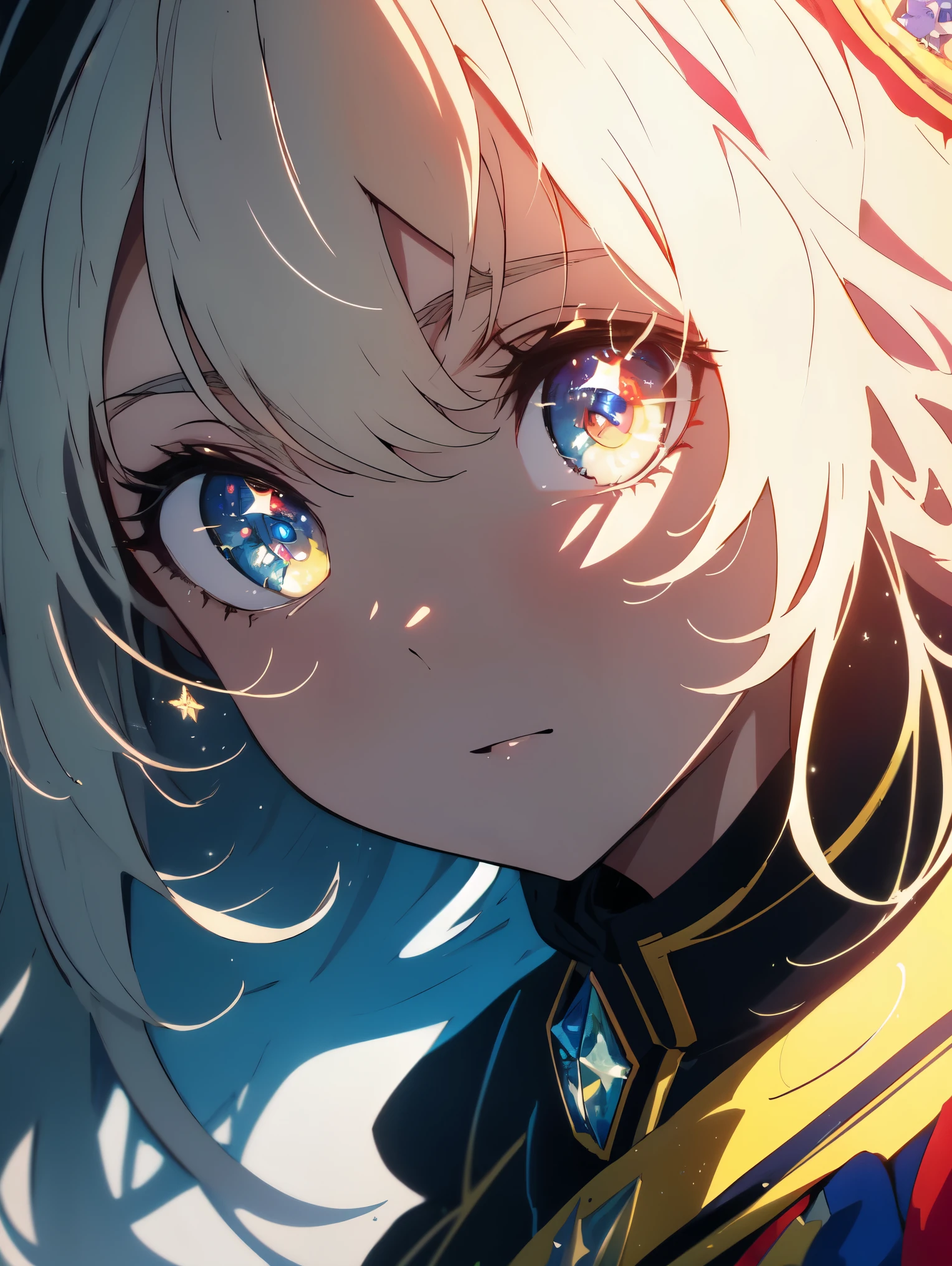 ((highest quality、masterpiece、be familiar with、High quality))、(Shining eyes)、cute anime girl, face close up、beautiful anime art  、perch、star-studded