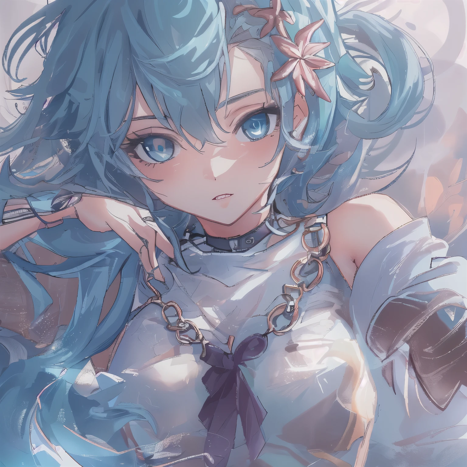 1girl, cyan hair, bikini
