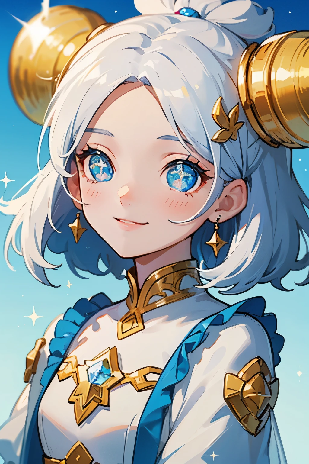 girl with、Clean hair ornament, Cute surreal bodies bien、(Detailed eyes, Eyes Like Gems, Sparkling eyes:1.3) , a smile, Blue sky