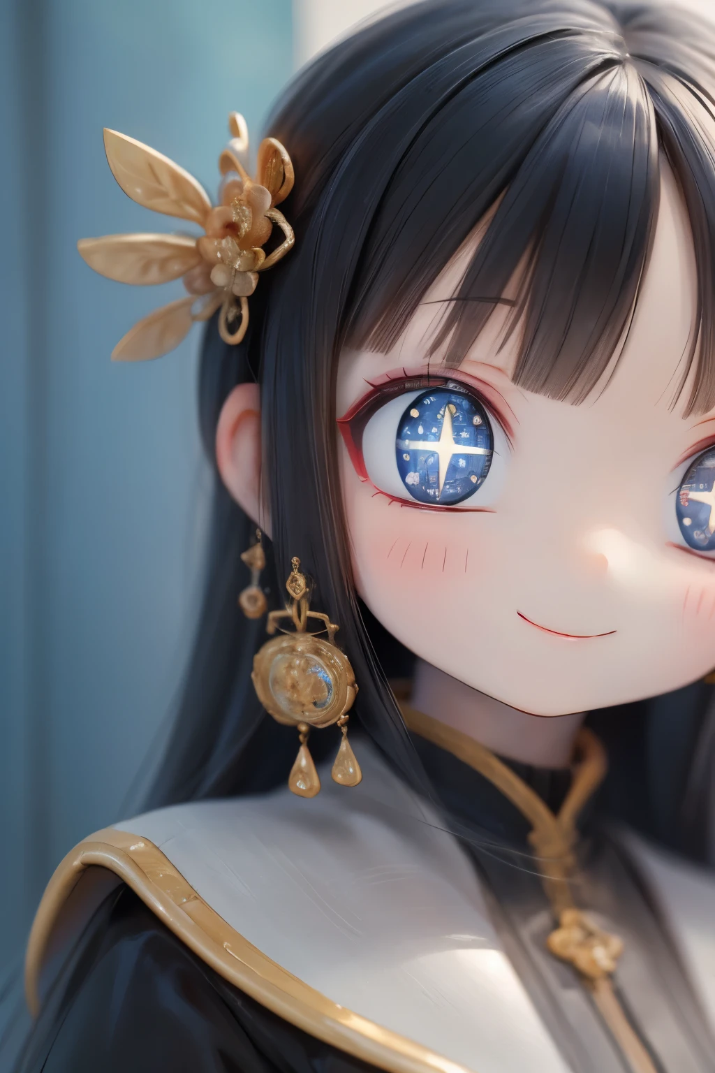 girl with、Clean hair ornament, Cute surreal bodies bien、(Detailed eyes, Eyes Like Gems, Sparkling eyes:1.3) , a smile,  Blue sky