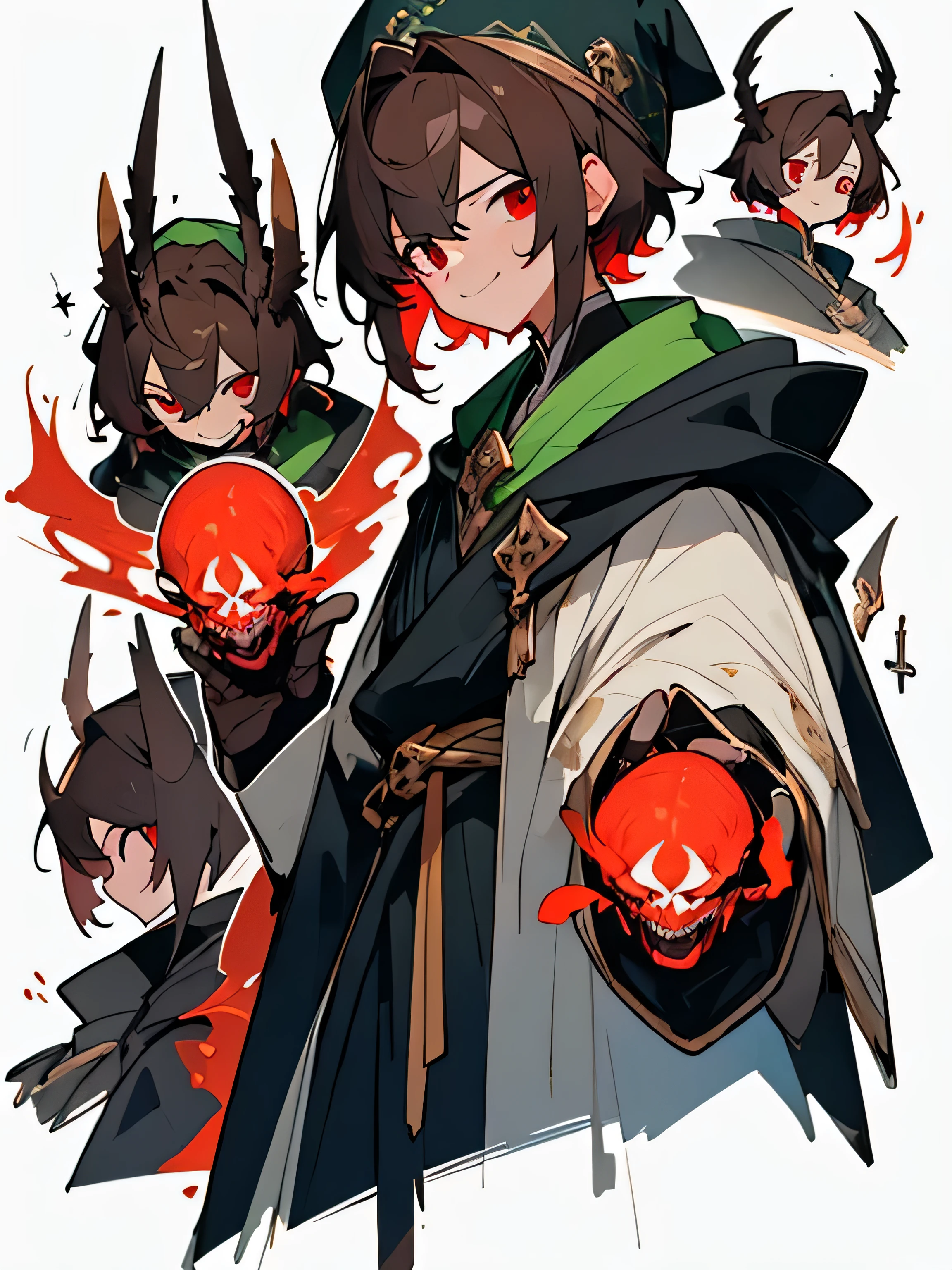 ((best quality)), ((Masterpiece)), (details), perfect face, man, Dark Brown, short hair, black coat, conjunctivitis, The wizard has, Soft smile