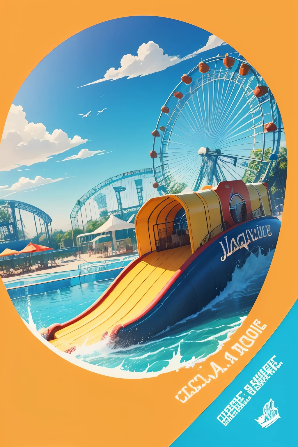 Water theme park logo design. The text is "Jacques Amusement Park", Chuanghui vector illustration, The word "Yake" should be bold and large, The logo should be attractive to children and, Add giant and other elements, Huge trampoline on the water,High accuracy