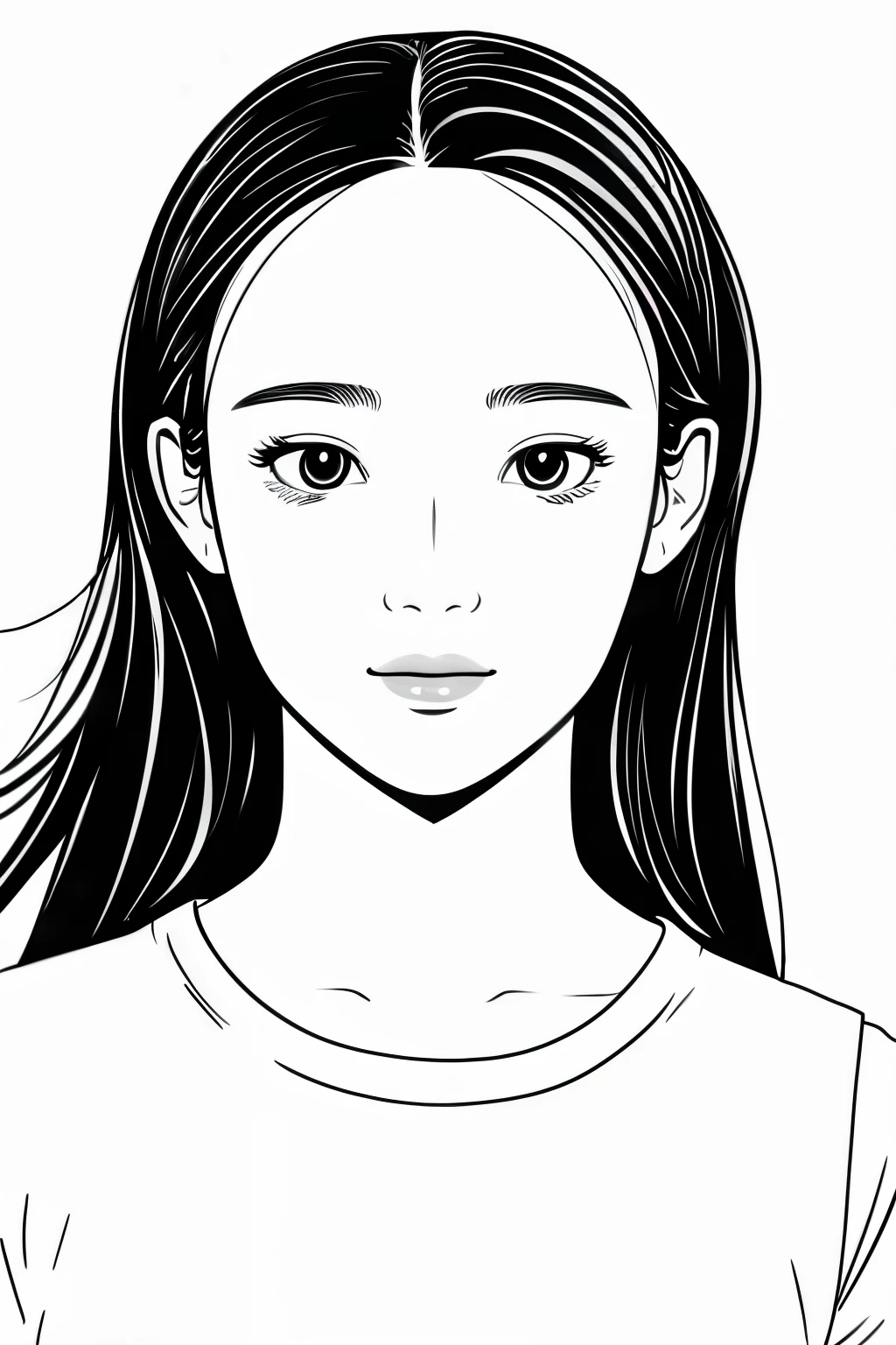 line drawing coloring book monotone Korean style beauty No makeup Forehead real face no eyebrows