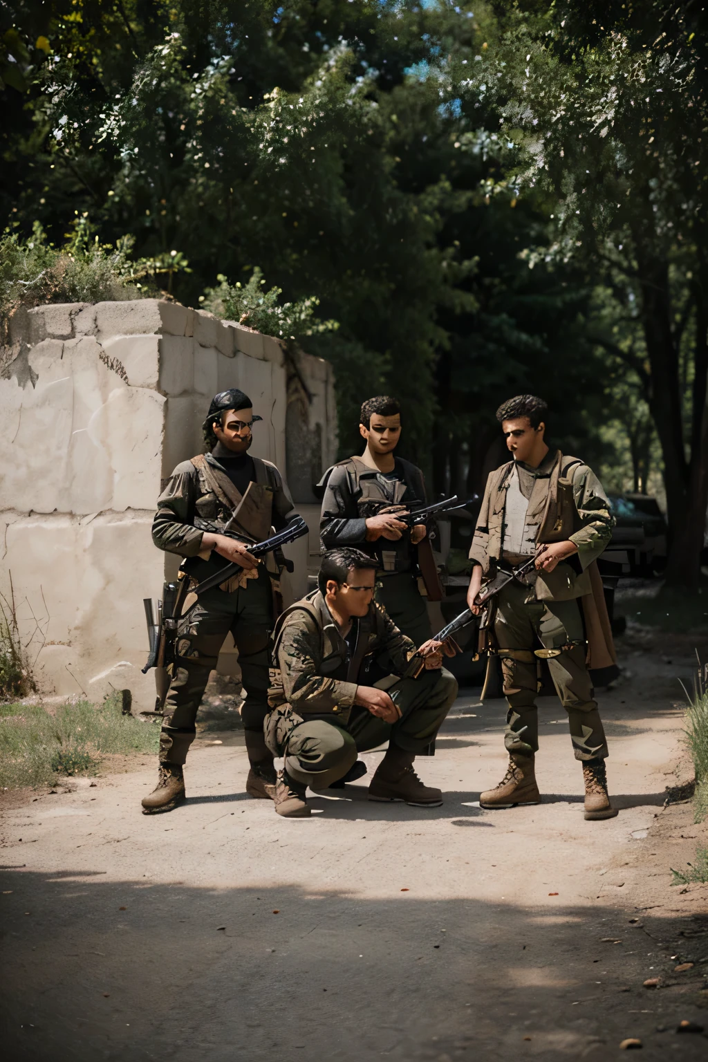 rebel group, holding weapons