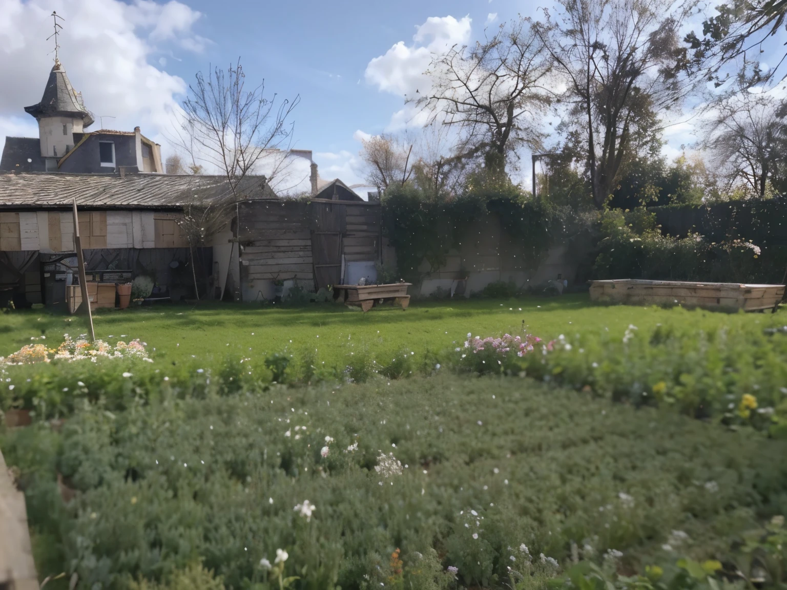Fais en sorte qu'il y ai un petit potager entre les palettes du fond ! Et que dans les palettes il y ai des mini potager aussi dont 1 avec essentiellement des aromates ( tu peux rajouter des fleurs aussi entre les potager 