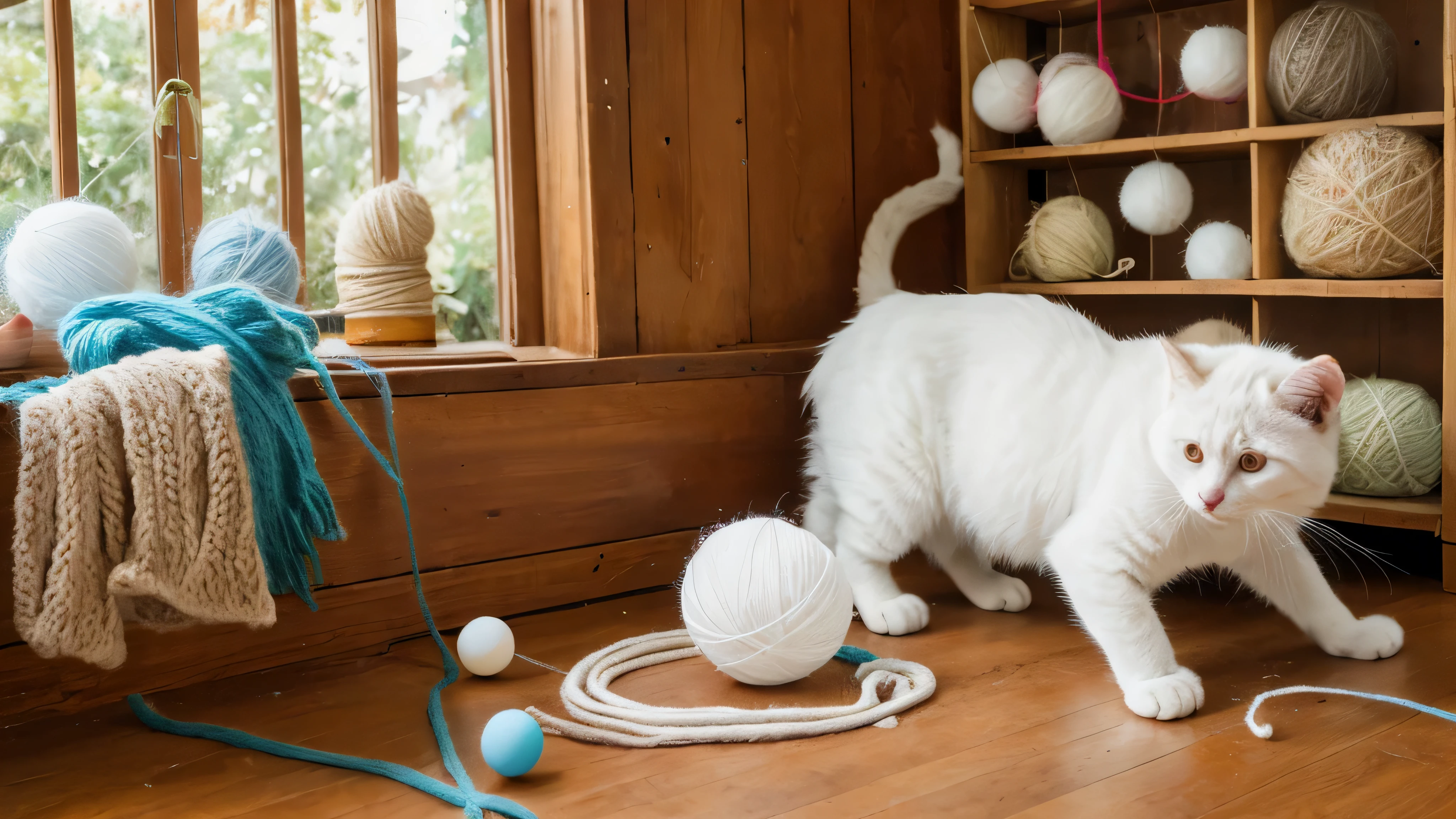 Cat and yarn ball