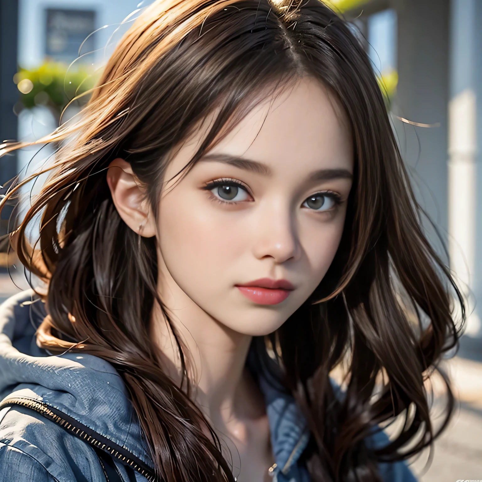 (masterpiece)、(highest quality)、(realistic)、Charming daughter、beautiful girl portrait、1 girl、transparent eyes、detailed and beautiful eyes、sparkling eyes、shining eyes、perfect face、perfect eyes、perfect iris、perfect lips、perfect teeth、perfect skin、beautiful nose、beautiful mouth、beautiful lips、fine-textured skin、anime、professional artwork、wearing a hoodie、Elegant face、perfect anatomy、perfect female body:1.4、Ultra-precision coating:1.4、female goddess、wonderful
