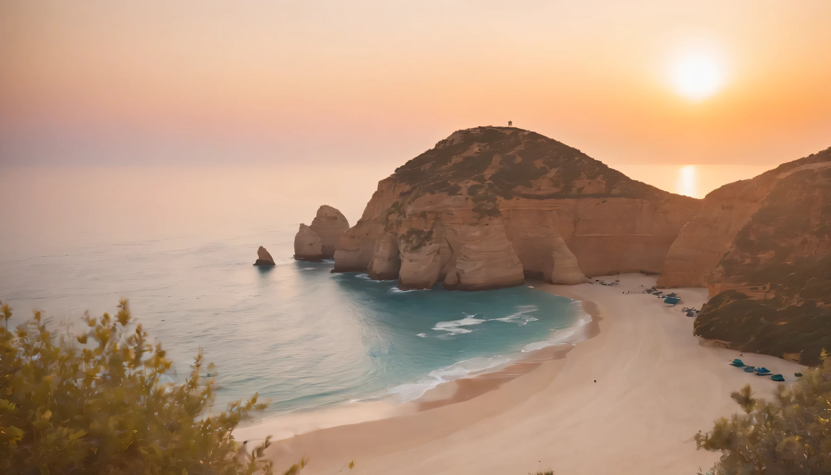 (Highly detailed CG Unity 8k wallpaper、masterpiece、highest quality、Super detailed)、(best lighting、best shadow、very delicate and beautiful)、highest quality、8k、Detailed facial depiction、masterpiece、highest quality、clear image quality、
The golden sands and crystal clear coastline of the Algarve。