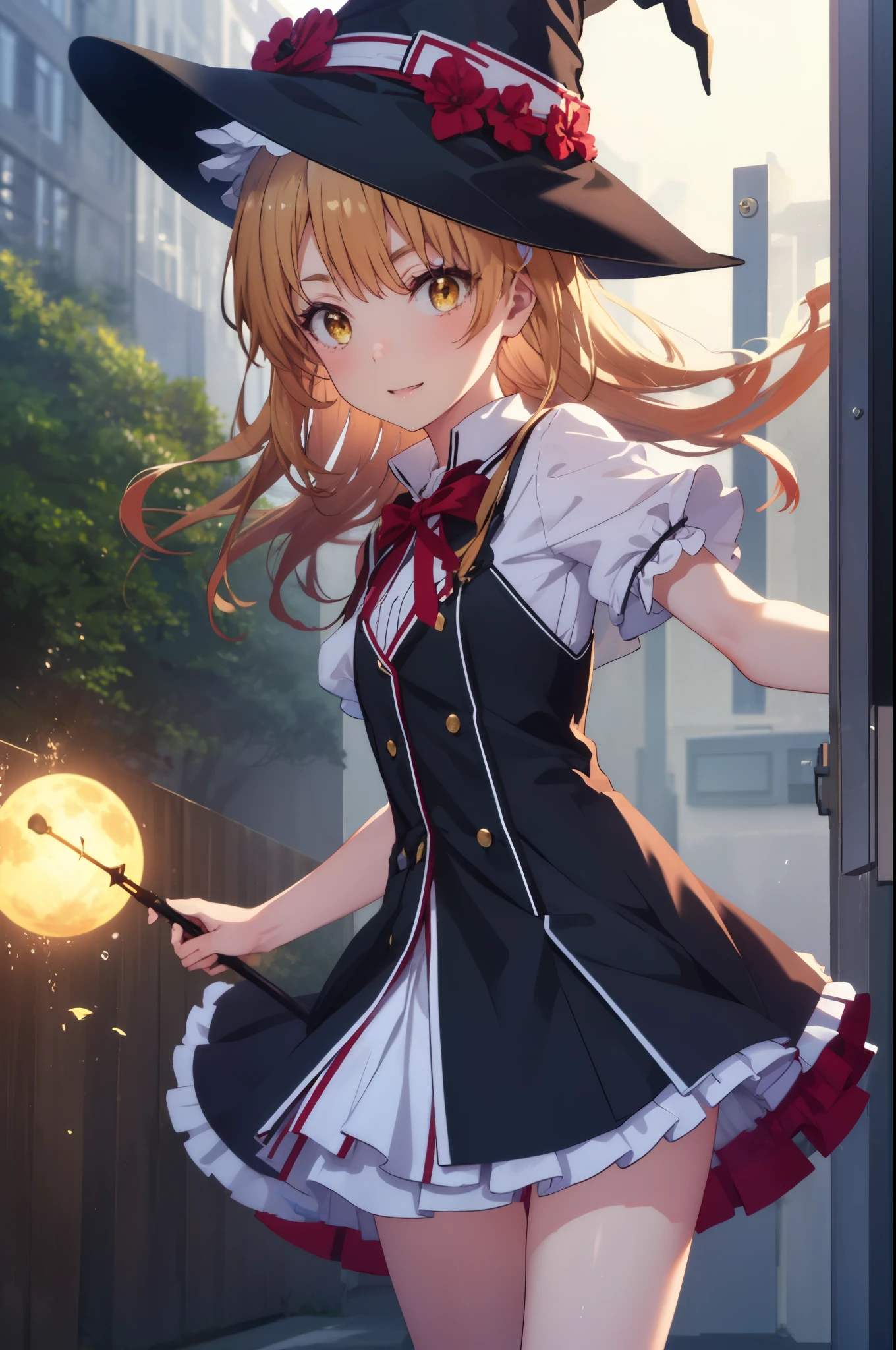 irohaisshiki, iroha isshiki, long hair, brown hair, (brown eyes:1.5), smile,witch hat,Witch Dress,long skirt,short boots,Magic with a long magic wand(thunder)is putting out,ability(thunder,)
"Witch's Covenant": 月明かりに照らされたforestに集まったWitch's Covenantを示す暗くて雰囲気のある画像, Surrounded by swirling mist、Cast spells under the watchful eye of the shining full moon,
break outdoors, forest,
break looking at viewer, (cowboy shot:1. 5)
break (masterpiece:1.2), highest quality, High resolution, unity 8k wallpaper, (figure:0.8), (detailed and beautiful eyes:1.6), highly detailed face, perfect lighting, Very detailed CG, (perfect hands, perfect anatomy),