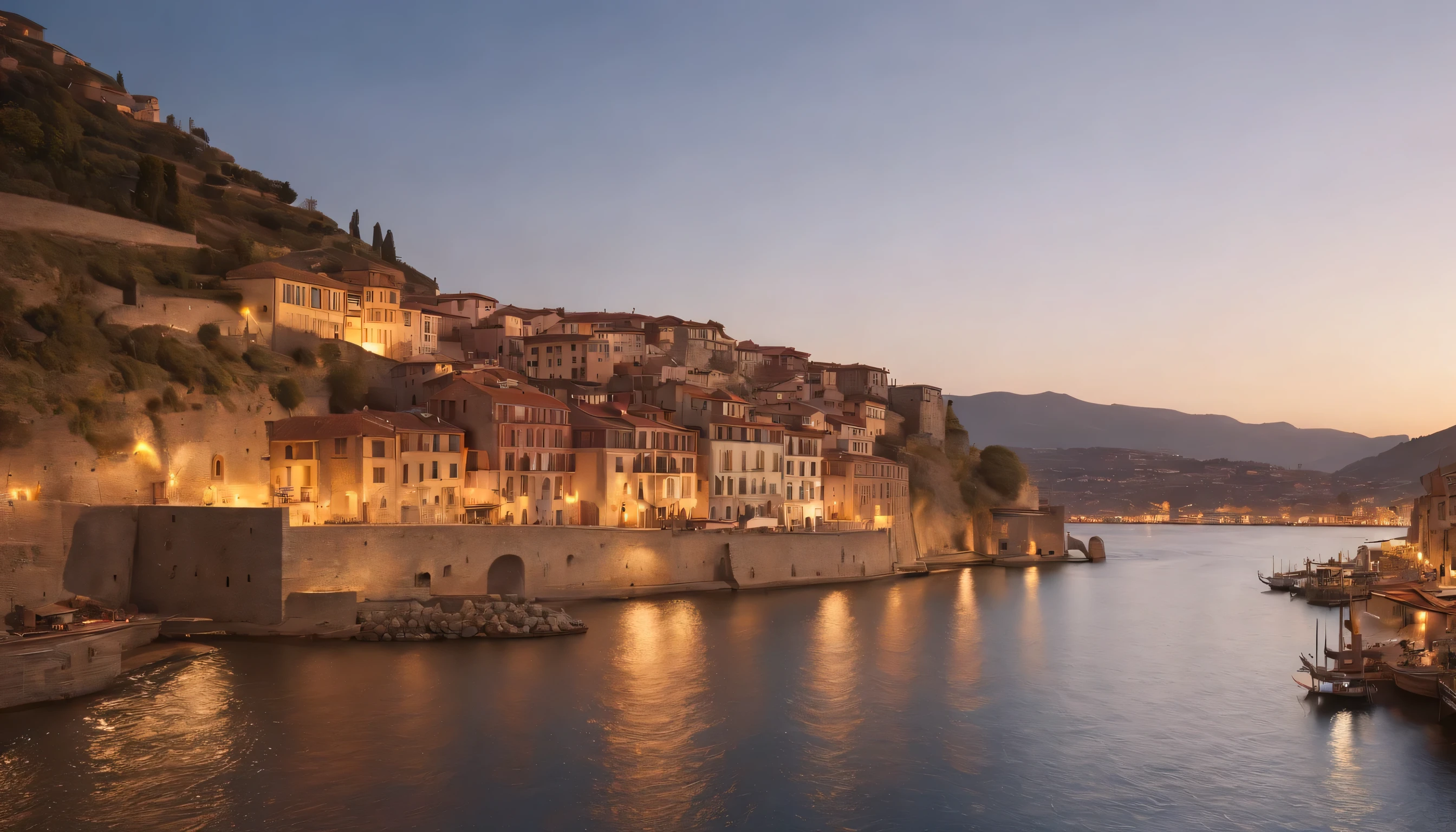 (Highly detailed CG Unity 8k wallpaper、masterpiece、highest quality、Super detailed)、(best lighting、best shadow、very delicate and beautiful)、highest quality、8k、Detailed facial depiction、masterpiece、highest quality、clear image quality、
port&#39;s wine cellar along the Douro River and the colorful port cityscape。