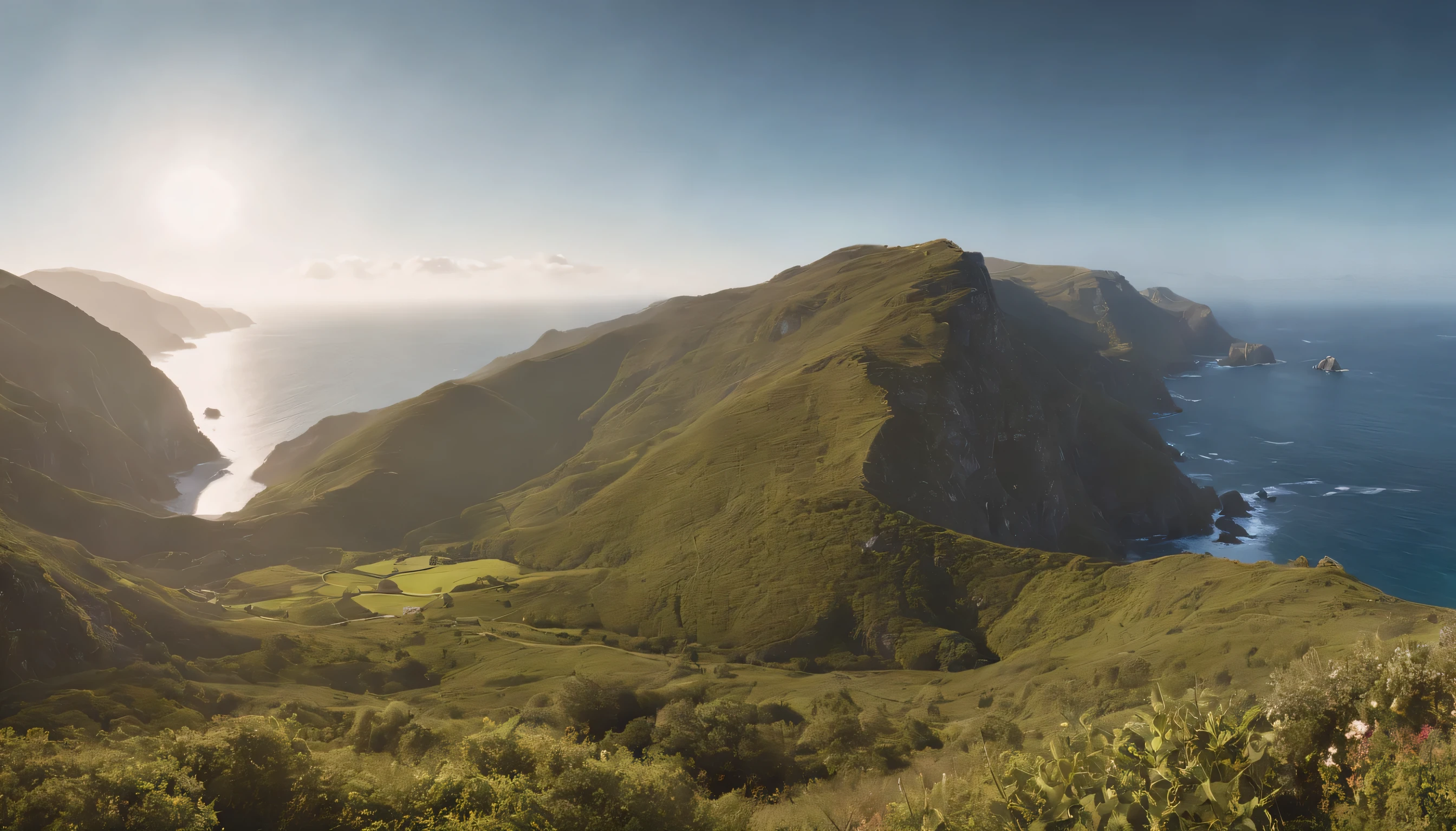 (Highly detailed CG Unity 8k wallpaper、masterpiece、highest quality、Super detailed)、(best lighting、best shadow、very delicate and beautiful)、highest quality、8k、Detailed facial depiction、masterpiece、highest quality、clear image quality、
Portugal&#39;atlantic islands、green mountains of madeira island々々and the view of the cliff。