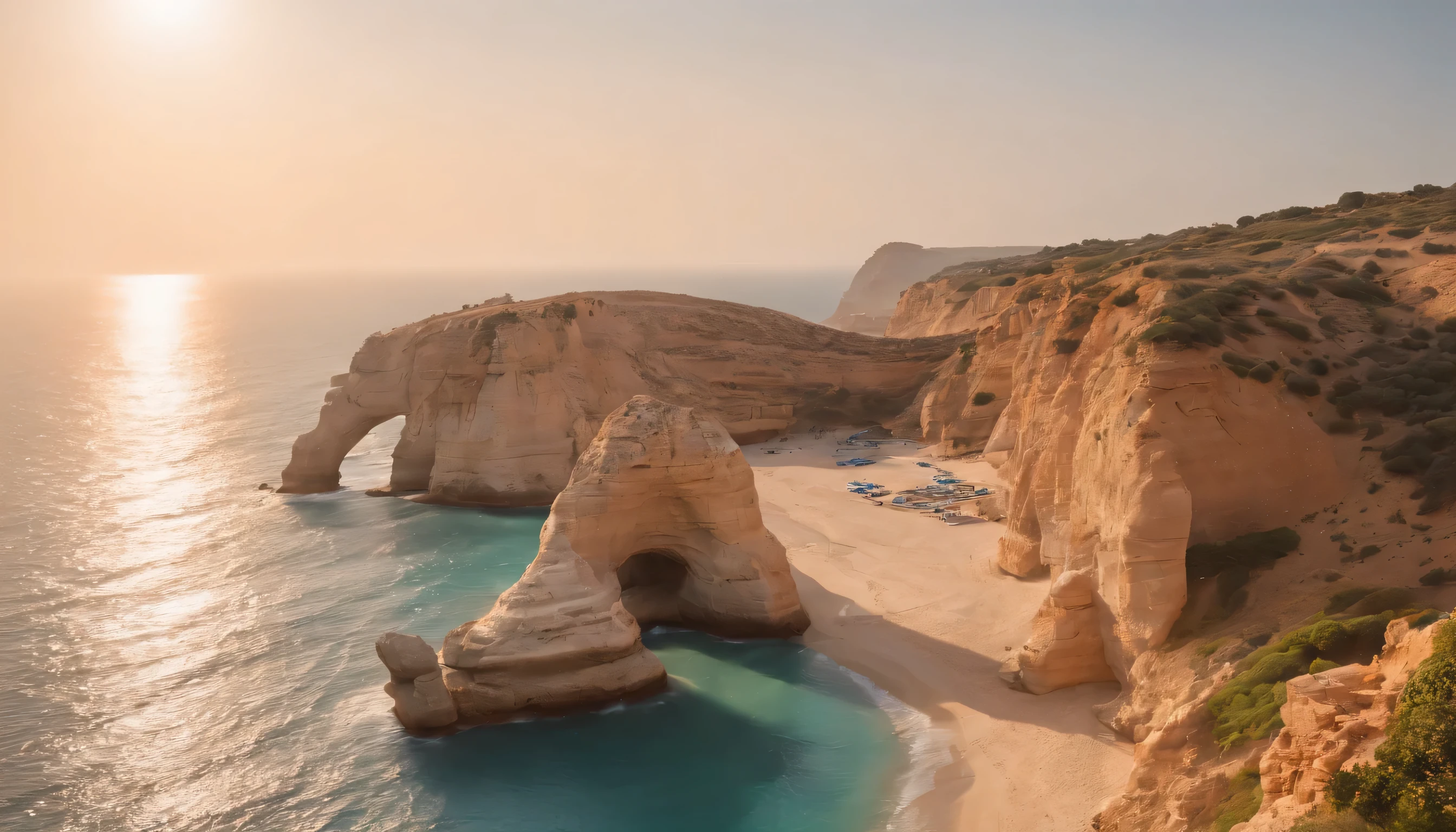 (Highly detailed CG Unity 8k wallpaper、masterpiece、highest quality、Super detailed)、(best lighting、best shadow、very delicate and beautiful)、highest quality、8k、Detailed facial depiction、masterpiece、highest quality、clear image quality、
Alvor landscape'white sand beach and natural bridge。