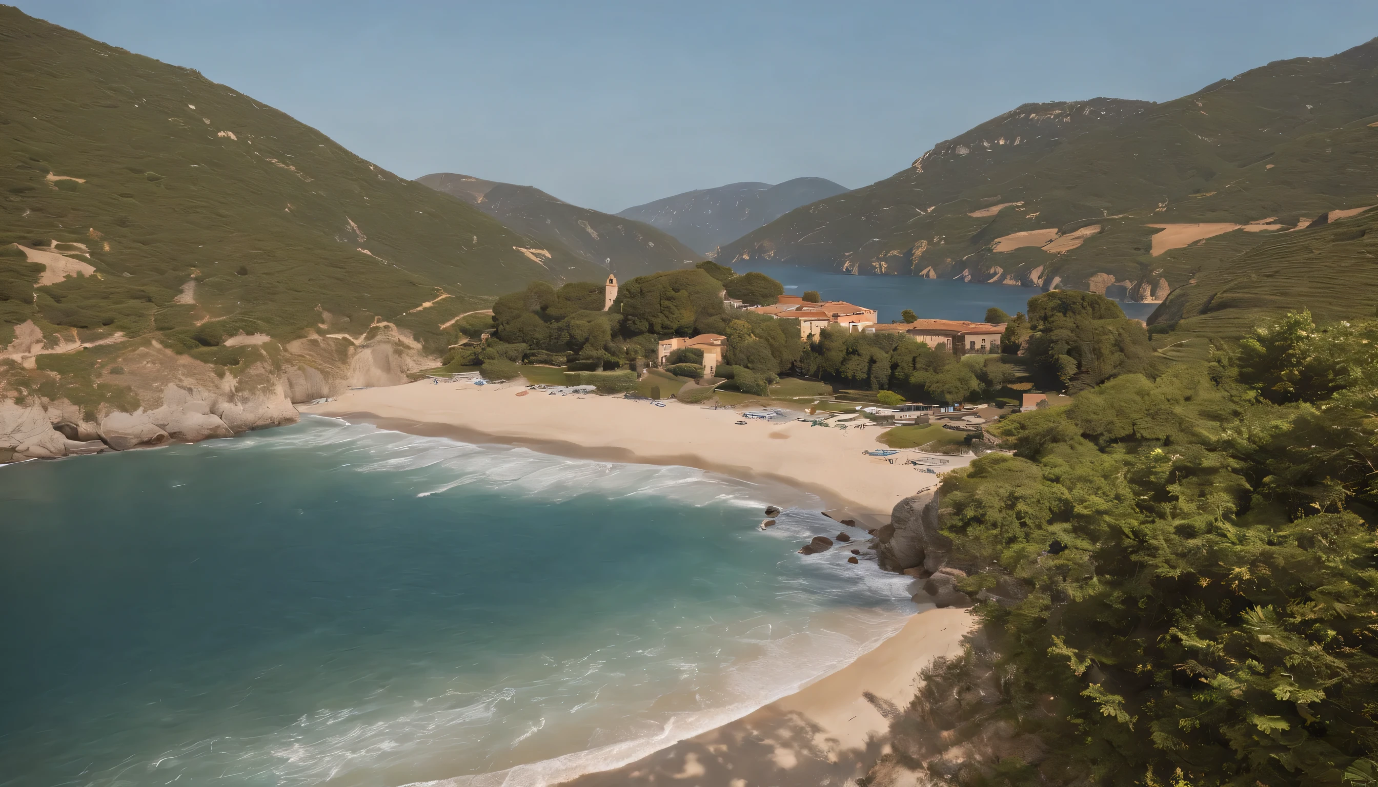 (Highly detailed CG Unity 8k wallpaper、masterpiece、highest quality、Super detailed)、(best lighting、best shadow、very delicate and beautiful)、highest quality、8k、Detailed facial depiction、masterpiece、highest quality、clear image quality、
Landscape of the beach and natural park of the Ribeira Sacra region。