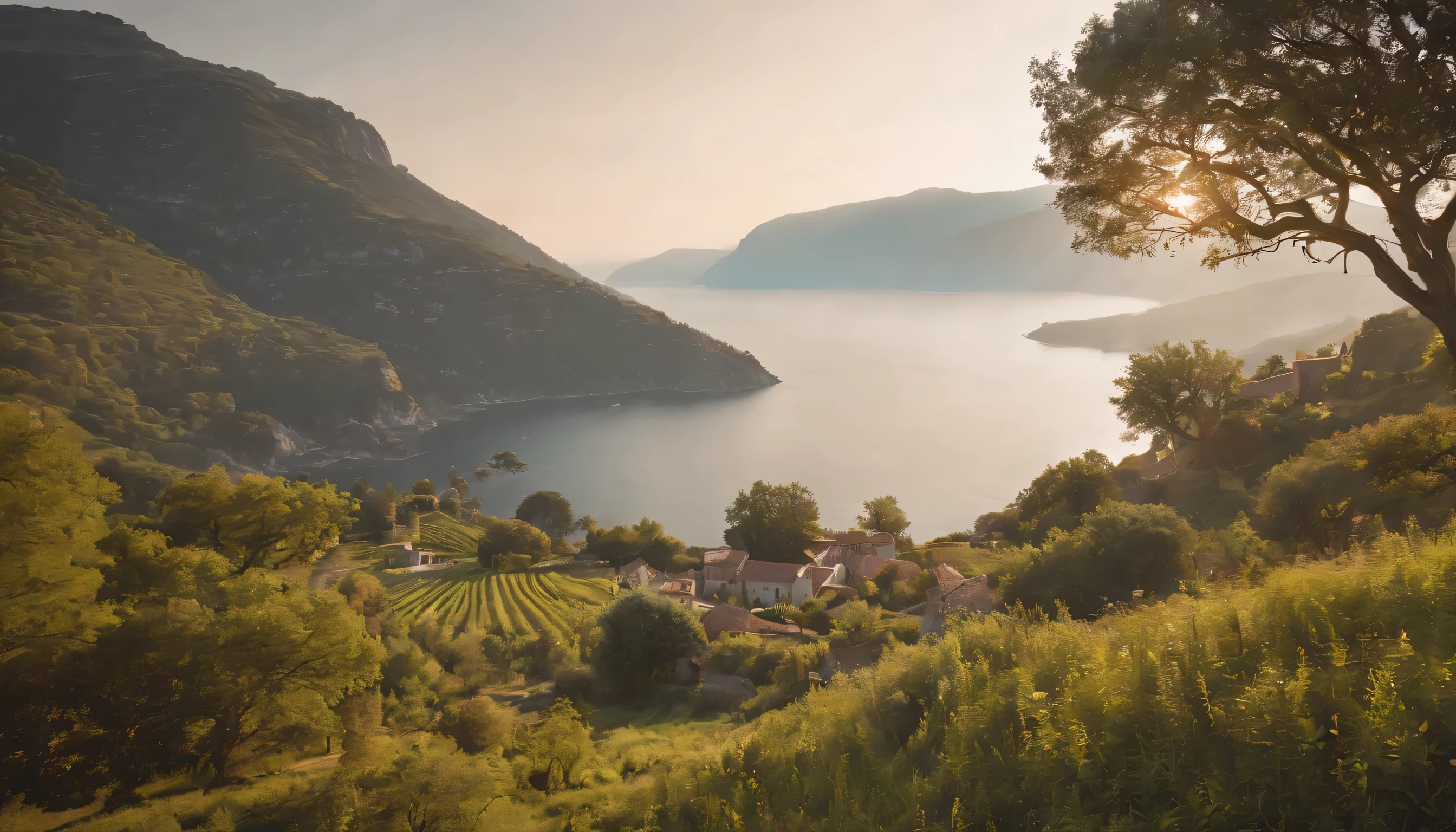 (Highly detailed CG Unity 8k wallpaper、masterpiece、highest quality、Super detailed)、(best lighting、best shadow、very delicate and beautiful)、highest quality、8k、Detailed facial depiction、masterpiece、highest quality、clear image quality、
Landscape of the beach and natural park of the Ribeira Sacra region。
