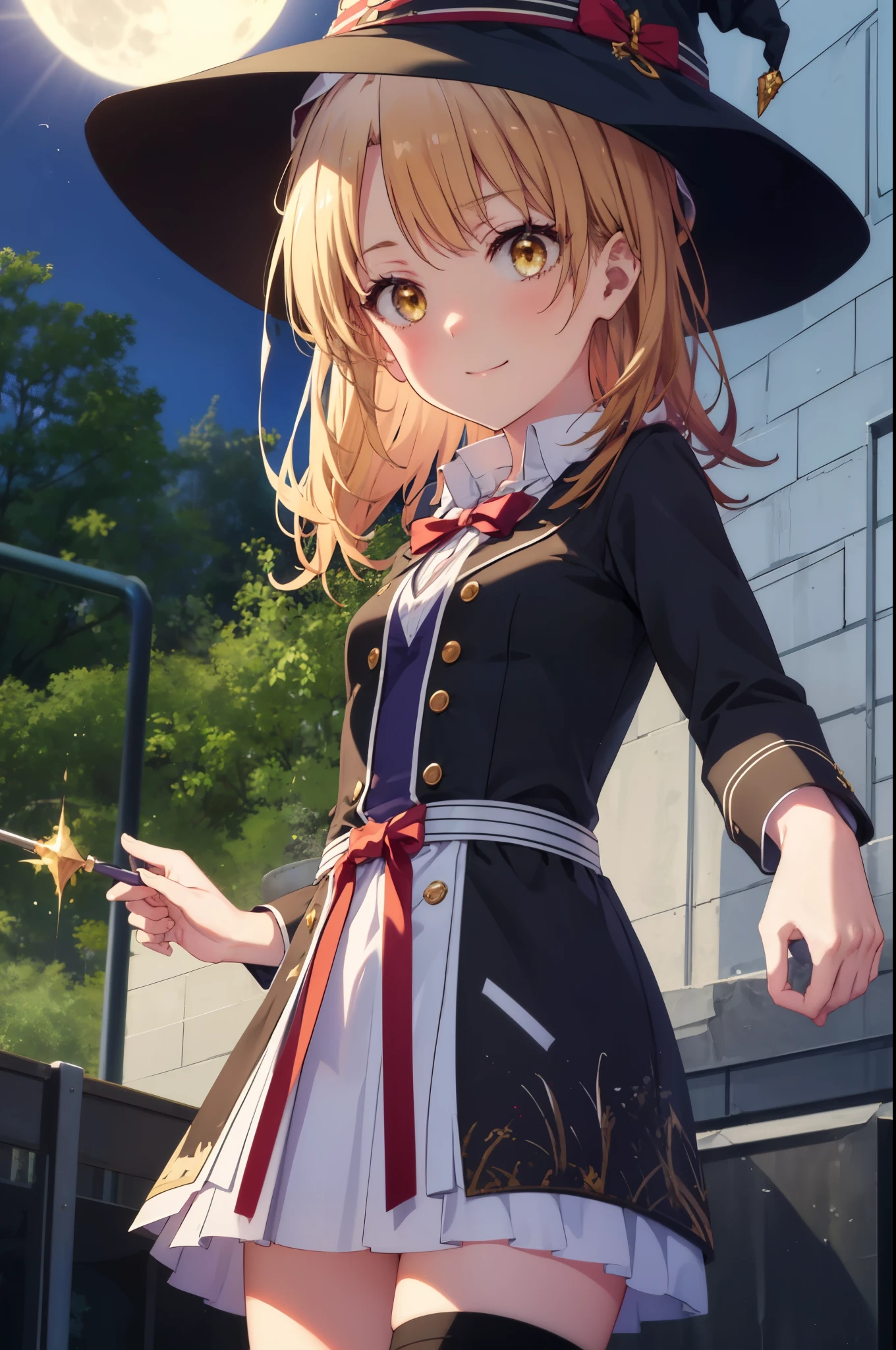 irohaisshiki, iroha isshiki, long hair, brown hair, (brown eyes:1.5), smile,witch hat,Witch Dress,long skirt,short boots,Magic with a long magic wand(thunder)is putting out,ability(thunder,)
"Witch's Covenant": 月明かりに照らされたforestに集まったWitch's Covenantを示す暗くて雰囲気のある画像, Surrounded by swirling mist、Cast spells under the watchful eye of the shining full moon,
break outdoors, forest,
break looking at viewer, (cowboy shot:1. 5)
break (masterpiece:1.2), highest quality, High resolution, unity 8k wallpaper, (figure:0.8), (detailed and beautiful eyes:1.6), highly detailed face, perfect lighting, Very detailed CG, (perfect hands, perfect anatomy),