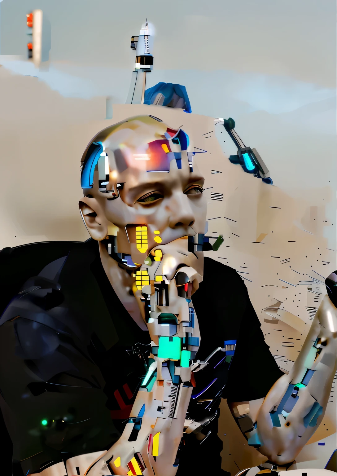more deails, Cyborg, Future, cyberpunk character, robotic body,(Pacific Rim, blue colors:1.1), 1 person, Mechanical miracle, anatomically correct, textured leather, Best quality, Awarded, High quality, A high resolution, 16k