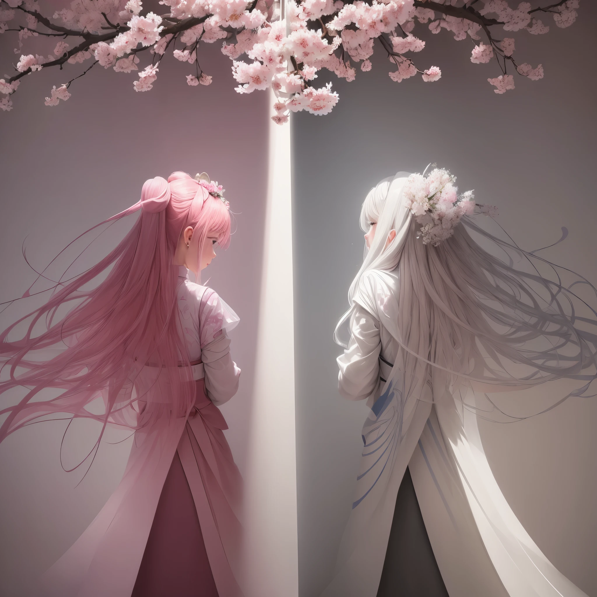 Modern art, avant-garde, surrealism, connecting the incongruous, blooming sakura tree weaves branches in a bizarre way and forms a distinct image (The Sakura Maiden:1.3050), a very beautiful painting combining various drawing techniques, ultra-thin lines and clear details create the illusion of a three-dimensional image, and the play of light and shadow creates a feeling of living space in the painting, lighting from different sides creates additional illusions, shadows create the illusion of a double image, the interweaving of thin lines creates an unimaginable depth and a feeling of infinite space made in oil and acrylic in combination with pastels and graphite, drawing on rough craft paper, a masterpiece, the work of a master, worthy of an award