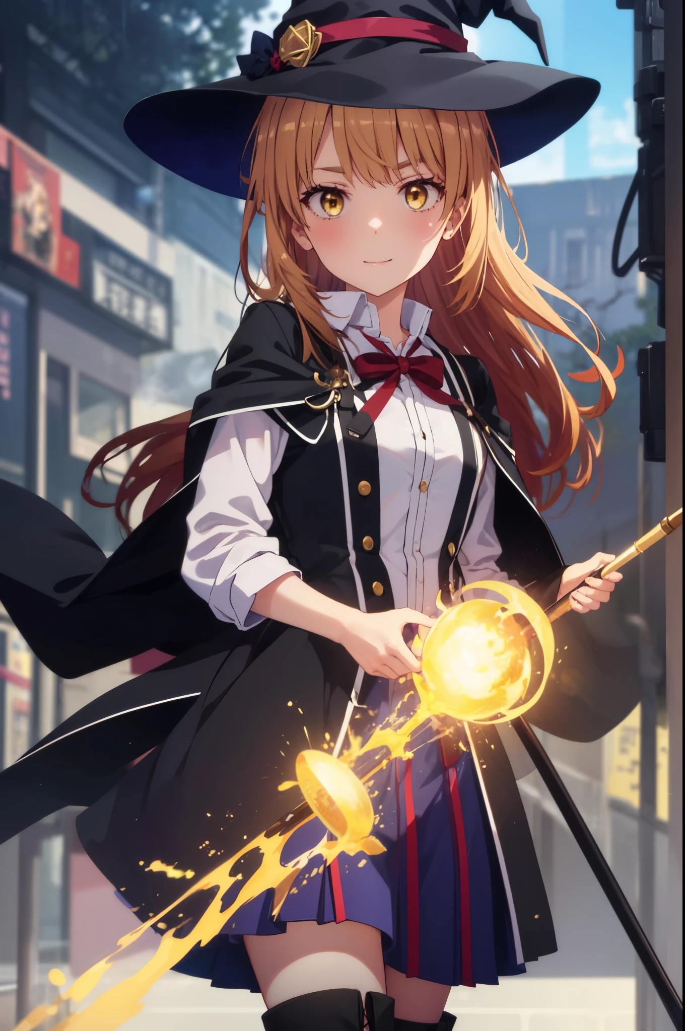 irohaisshiki, iroha isshiki, long hair, brown hair, (brown eyes:1.5), smile,witch hat,Witch Dress,long skirt,short boots,staff , holding staff, Magic with a long magic wand(thunder)is putting out,ability(thunder,)
"Witch's Covenant": 月明かりに照らされたforestに集まったWitch's Covenantを示す暗くて雰囲気のある画像, Surrounded by swirling mist、Cast spells under the watchful eye of the shining full moon,
break outdoors, forest,
break looking at viewer, (cowboy shot:1. 5)
break (masterpiece:1.2), highest quality, High resolution, unity 8k wallpaper, (figure:0.8), (detailed and beautiful eyes:1.6), highly detailed face, perfect lighting, Very detailed CG, (perfect hands, perfect anatomy),