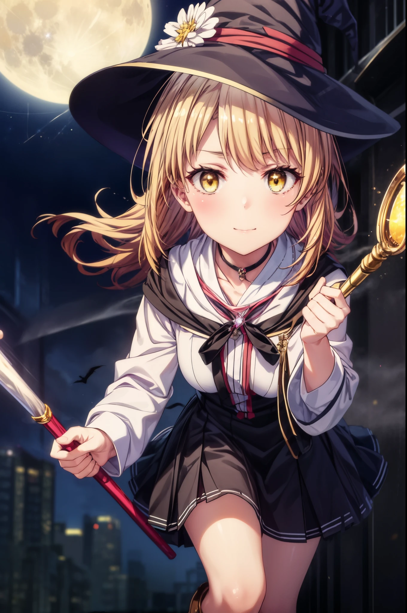 irohaisshiki, iroha isshiki, long hair, brown hair, (brown eyes:1.5), smile,witch hat,Witch Dress,long skirt,short boots,staff , holding staff, Magic with a long magic wand(thunder)is putting out,ability(thunder,)
"Witch's Covenant": 月明かりに照らされたforestに集まったWitch's Covenantを示す暗くて雰囲気のある画像, Surrounded by swirling mist、Cast spells under the watchful eye of the shining full moon,
break outdoors, forest,
break looking at viewer,
break (masterpiece:1.2), highest quality, High resolution, unity 8k wallpaper, (figure:0.8), (detailed and beautiful eyes:1.6), highly detailed face, perfect lighting, Very detailed CG, (perfect hands, perfect anatomy),