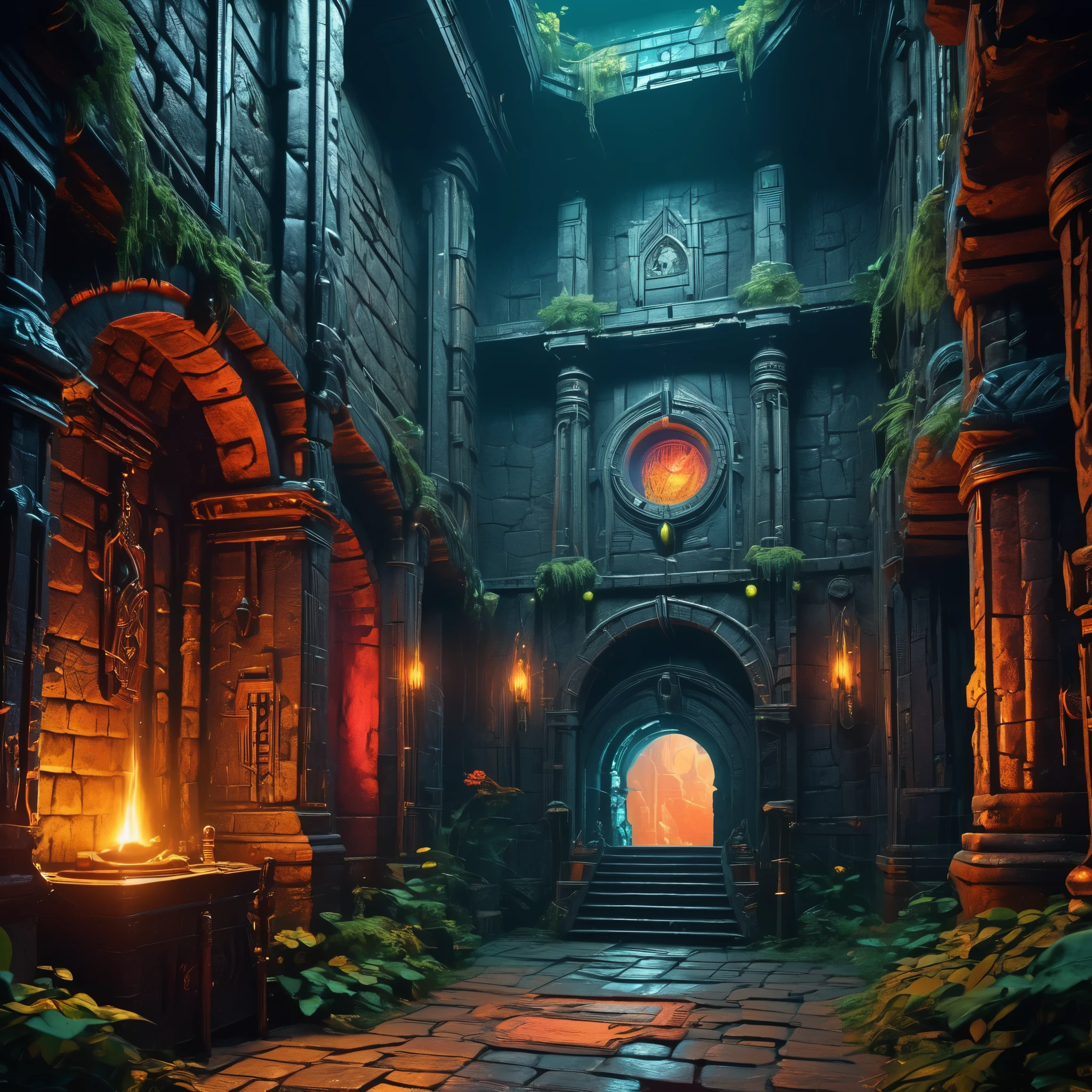 create an image demonstrating the style of ((Dungeon synth)) style, hyper realism, 8k high definition, vibrant colors, sharp focus, insanely detailed