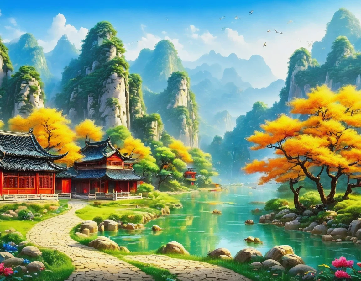 (best picture quality,8k,high resolution,masterpiece),super detailed,Chinese landscape painting,(landscape artistic conception),(Zen aesthetics),Zen composition,summer,Sunlight,Good boy,Kaneko的稻田,Kaneko,happiness,children'laughter,children在稻田里玩耍,Cicada chirping,Beautiful scenery,extremely detailed description,main,bright colors,Kaneko日出,peaceful,Kanekoen light,prime time,nature,nature之美,minimalist,extreme details,unmatched details,Special effect、Realism and exquisite details,胶片颗粒和鲁Special effect果增加了图像的感和怀旧感