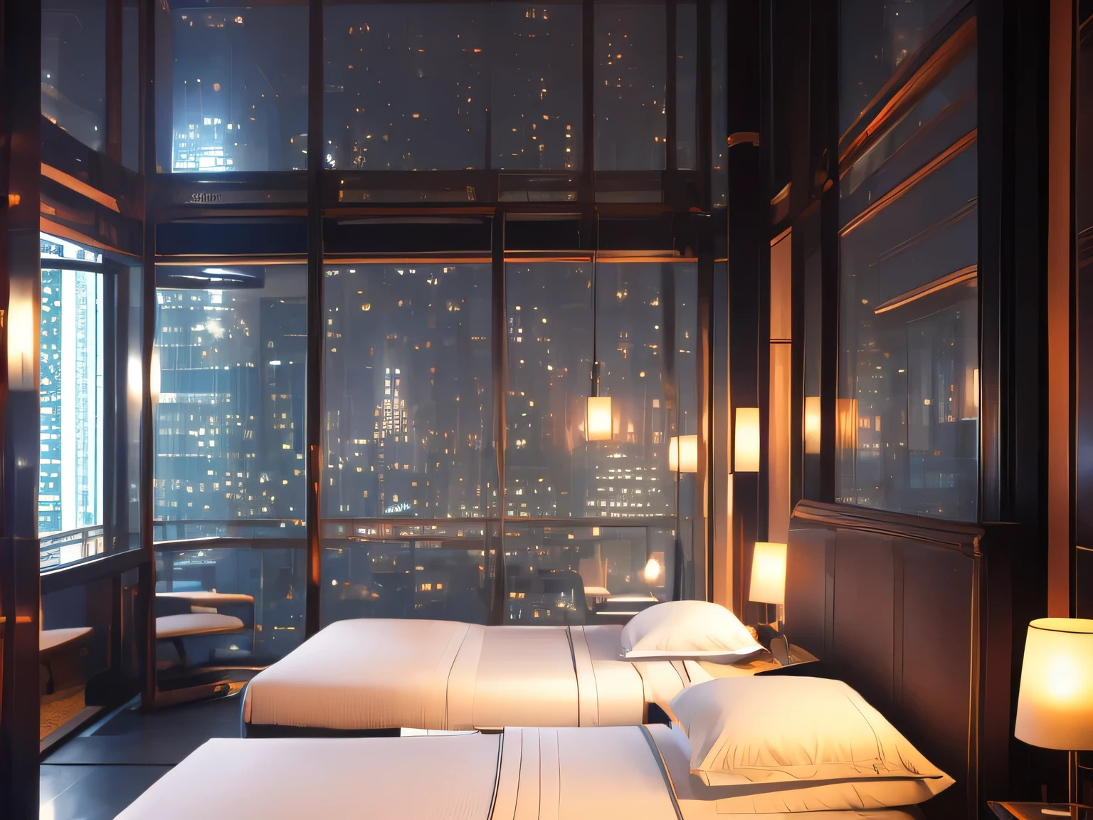 Hotel、bed、night、indirect lighting