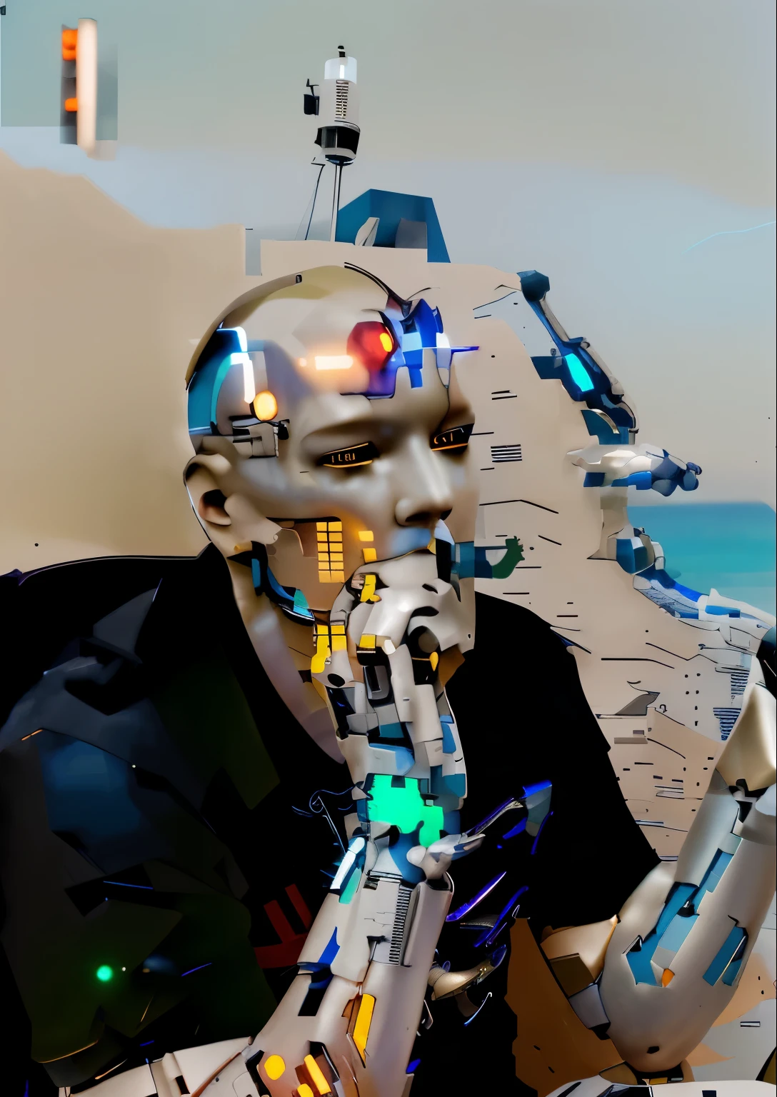 Cyborg, light, more deails, Future, cyberpunk character, robotic body,（Pacific Rim, blue colors：1.1）, 1 person, Mechanical miracle, anatomically correct, textured leather, Best quality, Awarded, High quality, A high resolution, 16k, energy, light engines, 
