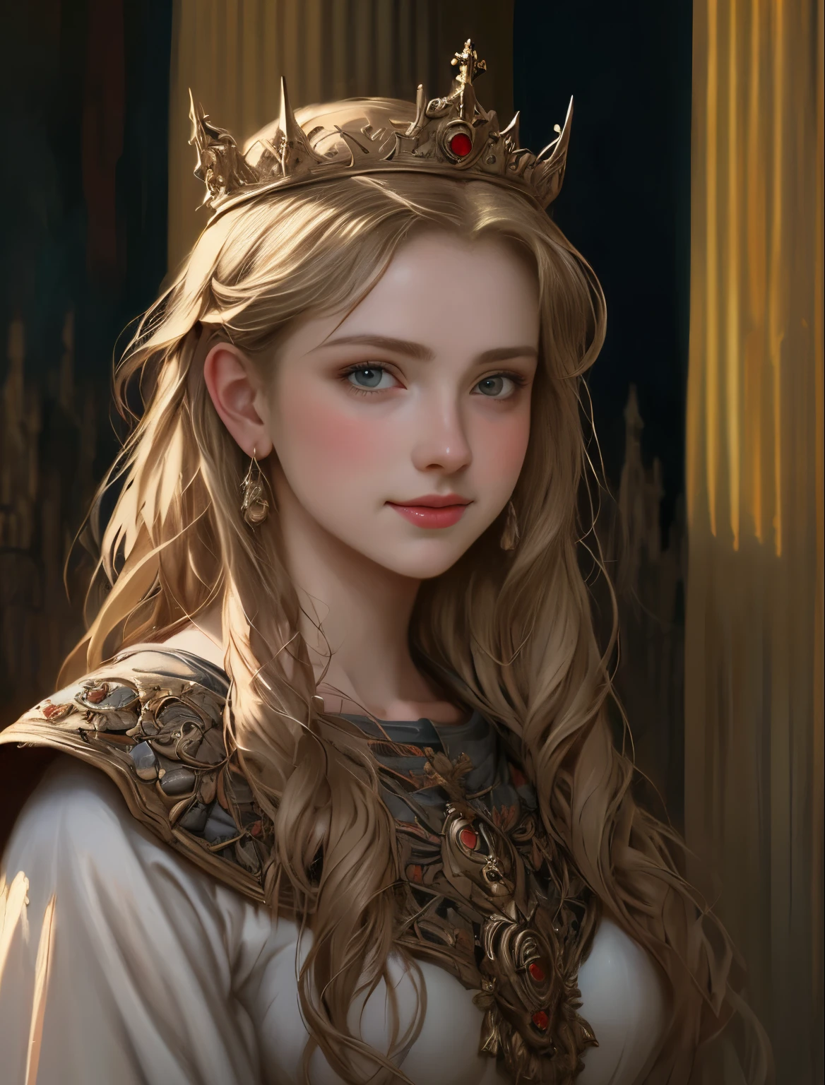 um close de uma mulher ruiva usando um vestido preto e dourado, pintura digital renascentista, realistic retrato renascentista, retrato renascentista, linda pintura de personagem, retrato medieval, renaissance oil portrait, pintura de retrato de uma princesa, retrato de arte de fantasia, fantasy genre portrait, arte de retrato de fantasia, retrato de arte conceitual de fantasia, retrato de princesa, retrato muito bonito, em estilo renascentista, priest, paladina mulher jovem, sagrada, woman cleric, female cleric, personagem de RPG, SEIOS GRANDES, Best quality, 4K, 8K, A high resolution, Masterpiece:1.2), Ultra-detailed, Realistic portrait, Detailed expression, Graceful posture, Dreamy atmosphere, expressive brush strokes, mystical ambiance, Artistic interpretation, Beautiful coiled hair,Delicate floral jewelry, Amazing little fresh style clothing, a whimsical illustration, Subtle colors and tones, mystical aura, The details have been upgraded, masterpiece, best quality, (()), ((18yo)), ((female )), clear face, cute teenage girls, perfect anatomy, wet, happy smile, realistic face, realistic, dynamic side lignhting, perfect lighting, dynamic pose, dynamic angle, (1girl), solo focus, small breast, ((lolita)), photoreal, hug, looking at viewer, (NSFW:1.2)