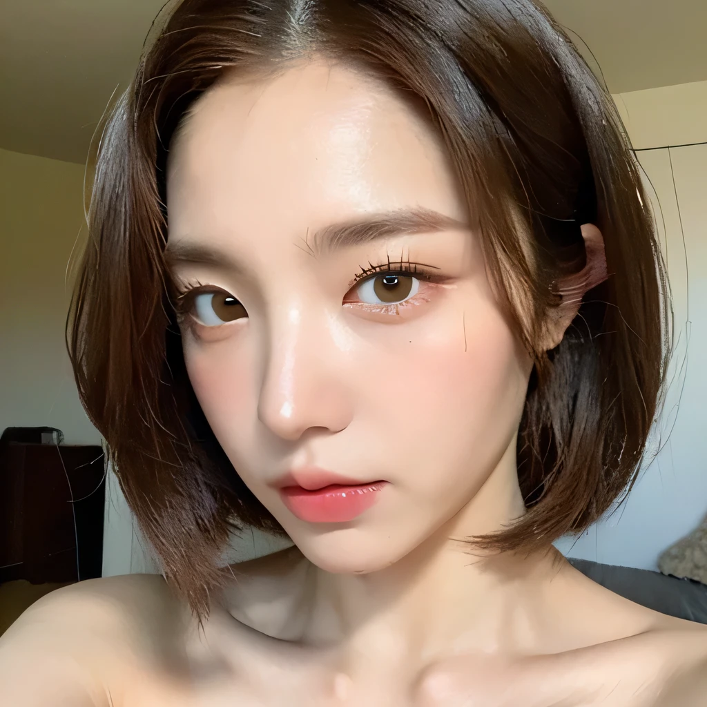 ((highest quality, 8k, masterpiece: 1.3)), sharp focus: 1.2, beautiful woman with perfect figure: 1.4, slim abs: 1.2, upper body close-up、(random hairstyle color: 1.2)), (naked、completely naked: 1.3), bright room: 1.3, bedroom: 1.2, wet body: 1.1, night、 Highly detailed face and skin texture, fine eyes, double eyelid, big breasts, serious look, Show your collarbone、beautiful clavicle、